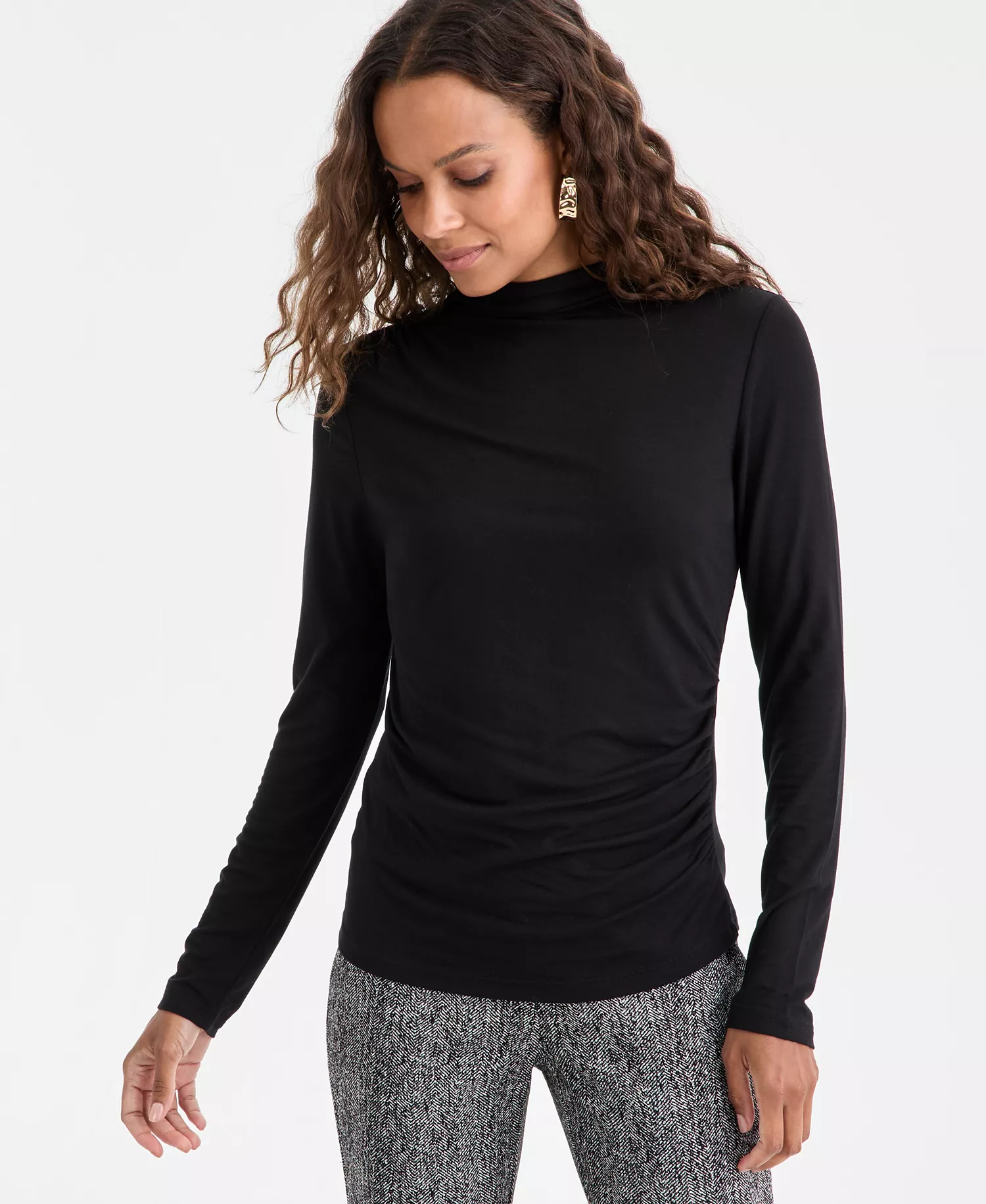 Petite Mock-Neck Top, Macy's Exclusive - Deep Black - P/L