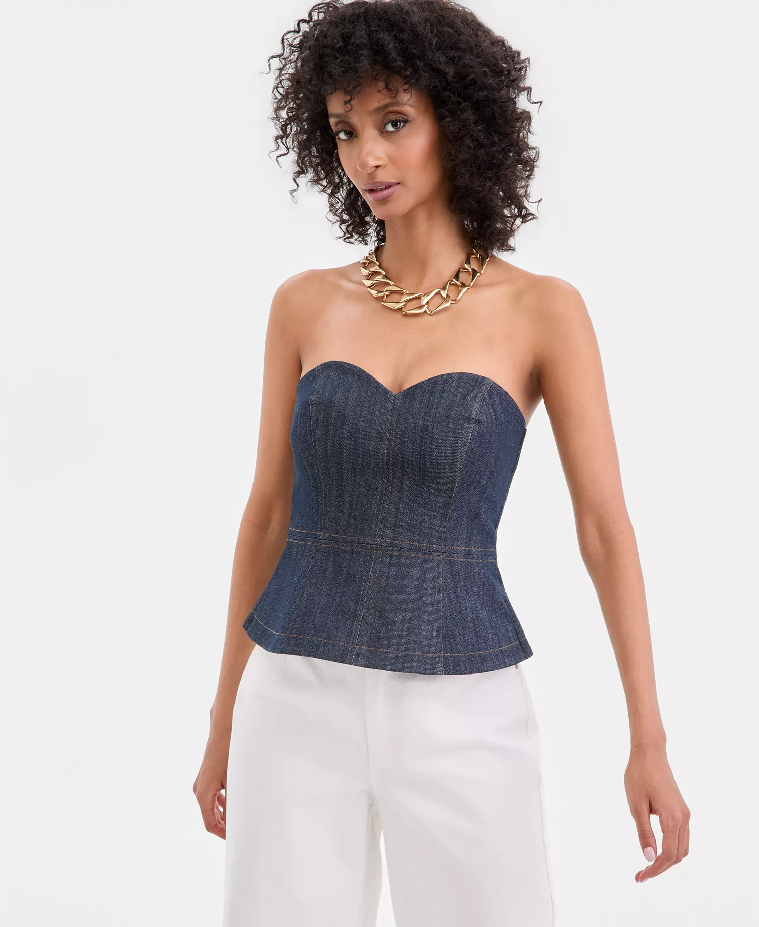 Women's Strapless Denim Peplum Top, Macy's Exclusive - Hudson Wash - 10