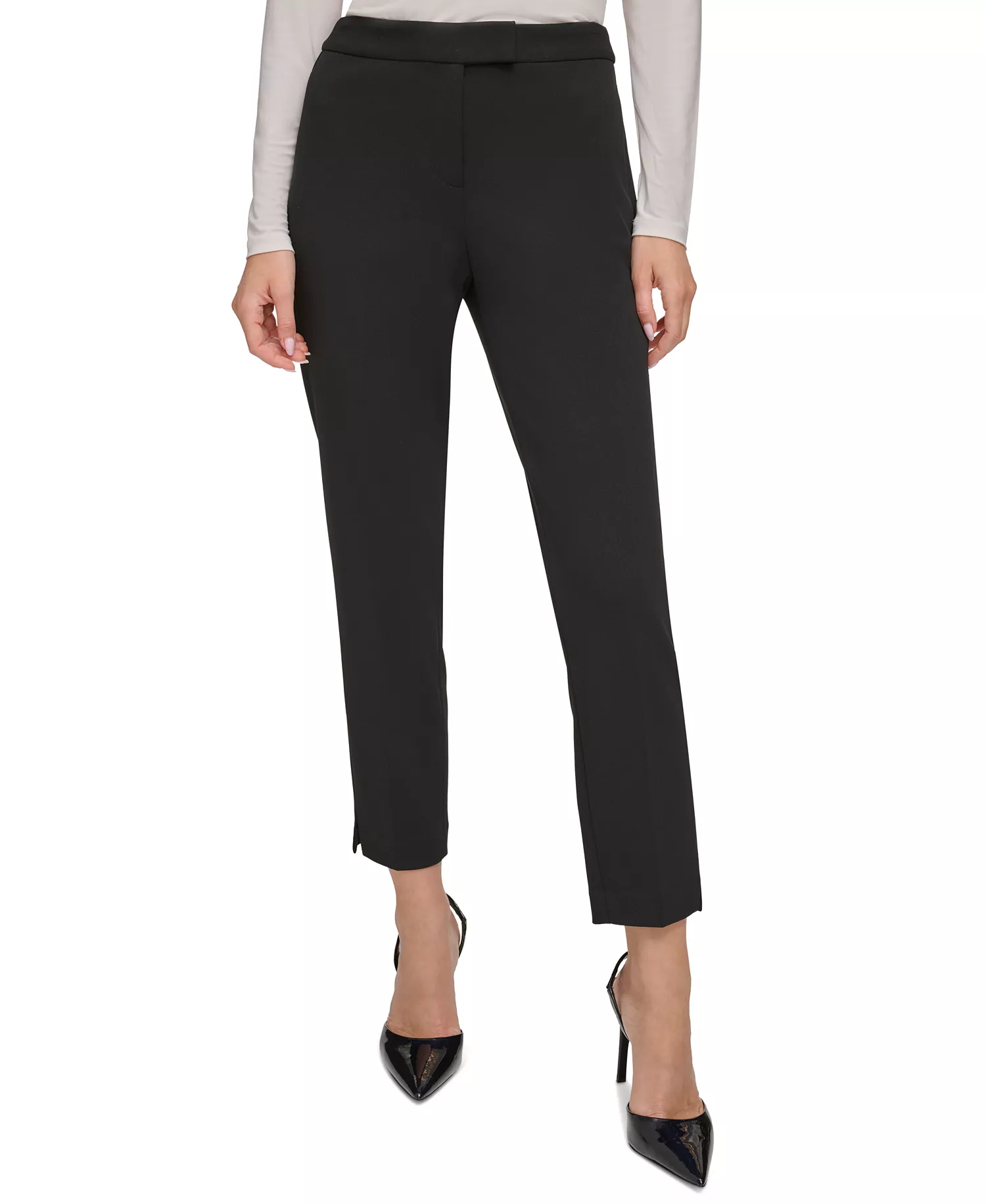 Open Front Jacket & Slim Leg Ankle Pants Suit Separates - Black - 0