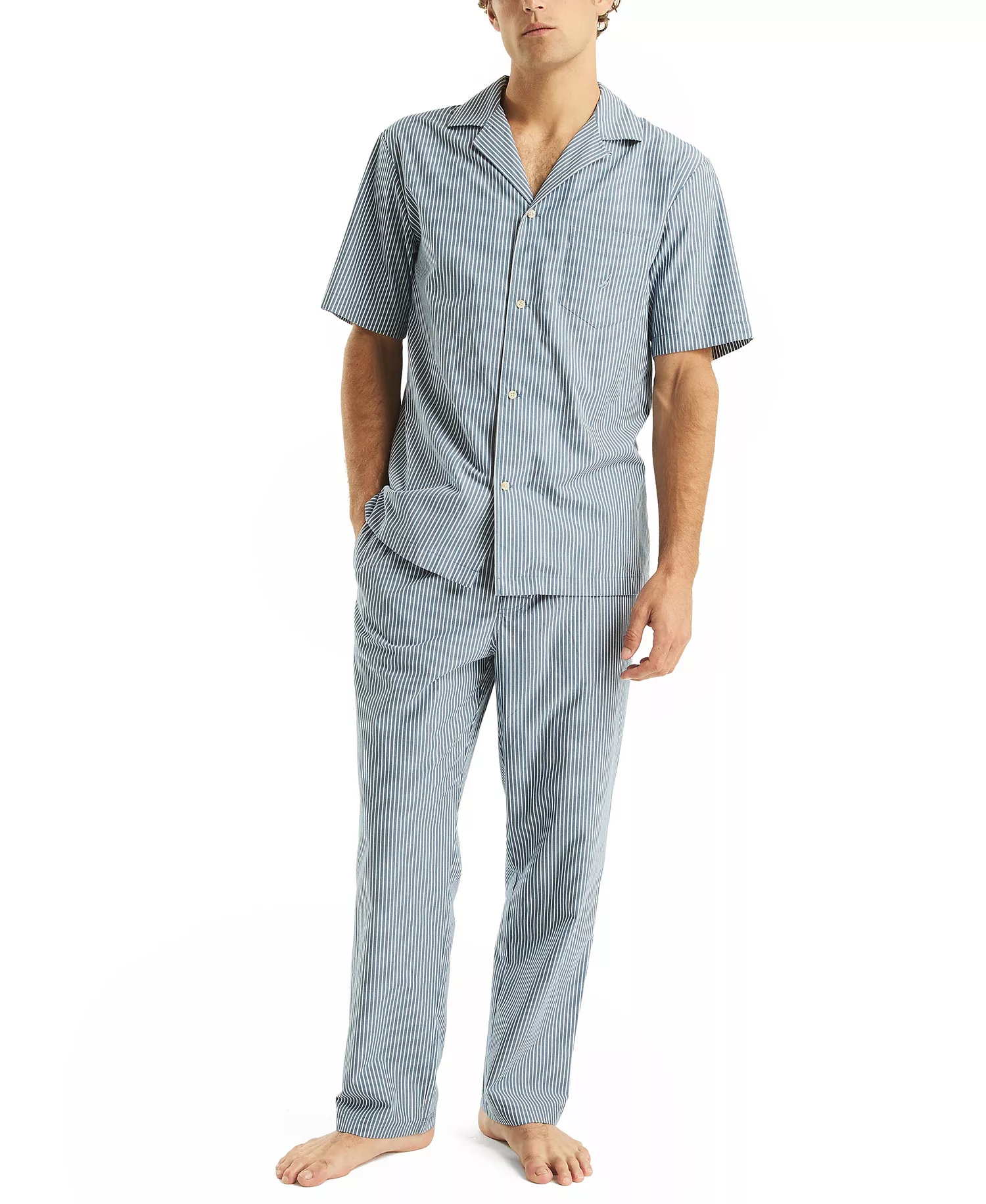 Men's Striped Poplin Pajama Pants - Ensign Blue - L