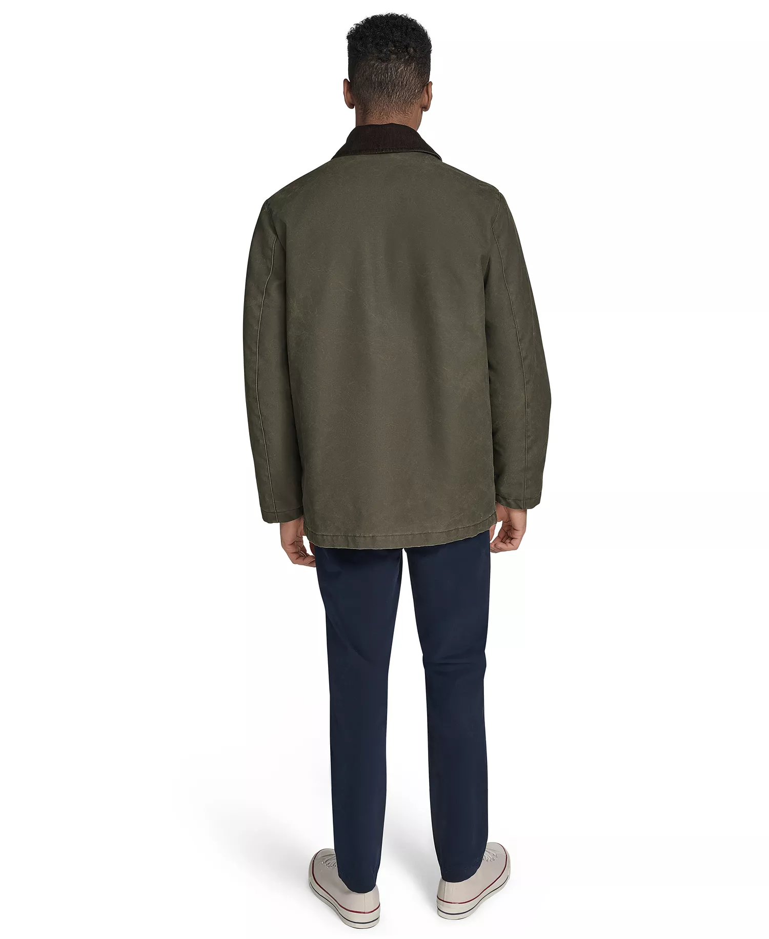 Men's Cotton Barn Coat with Corduroy Collar - Forest Night - L