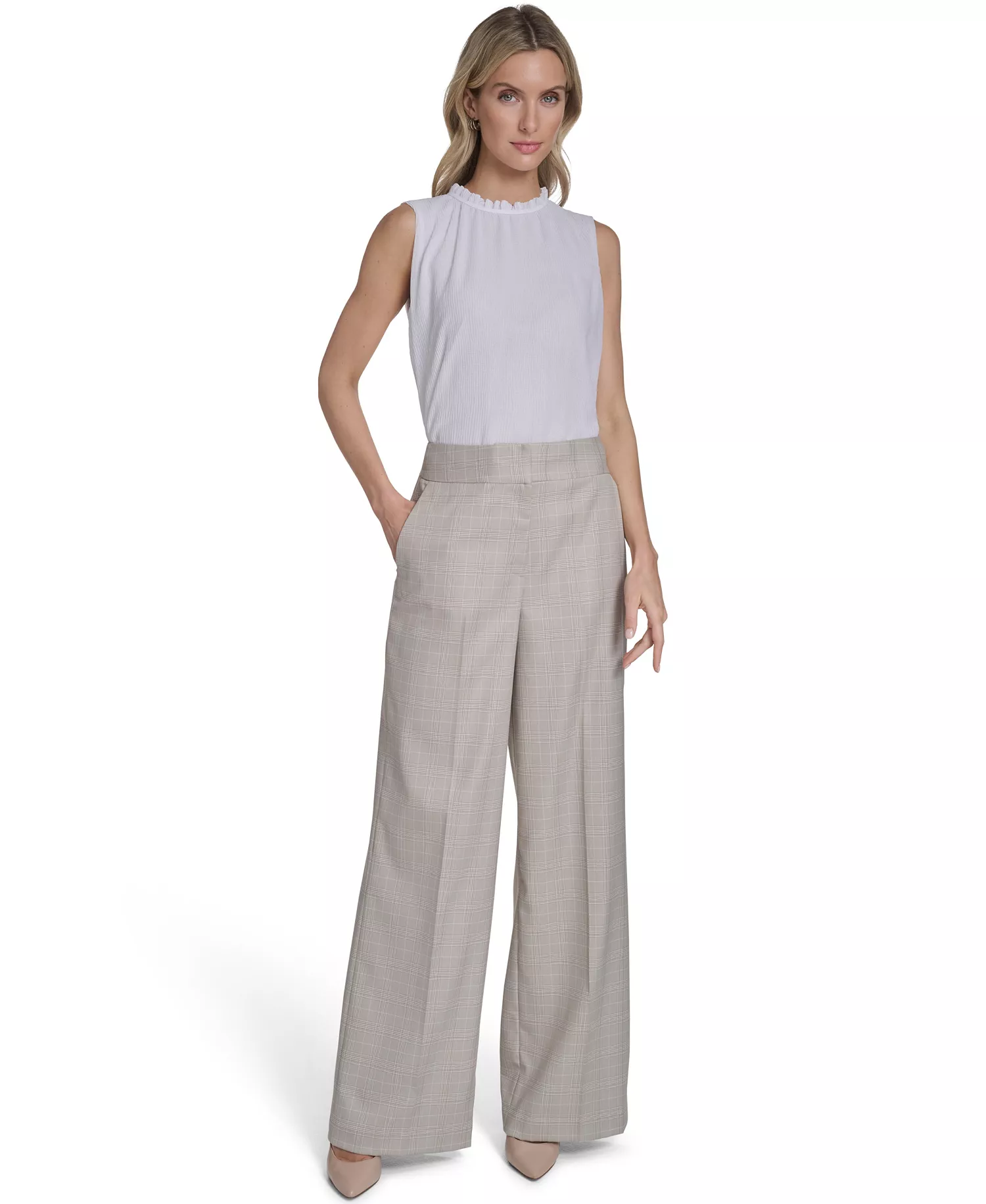 Petite Wide-Leg Fashion Pants - Latte Multi - 0P