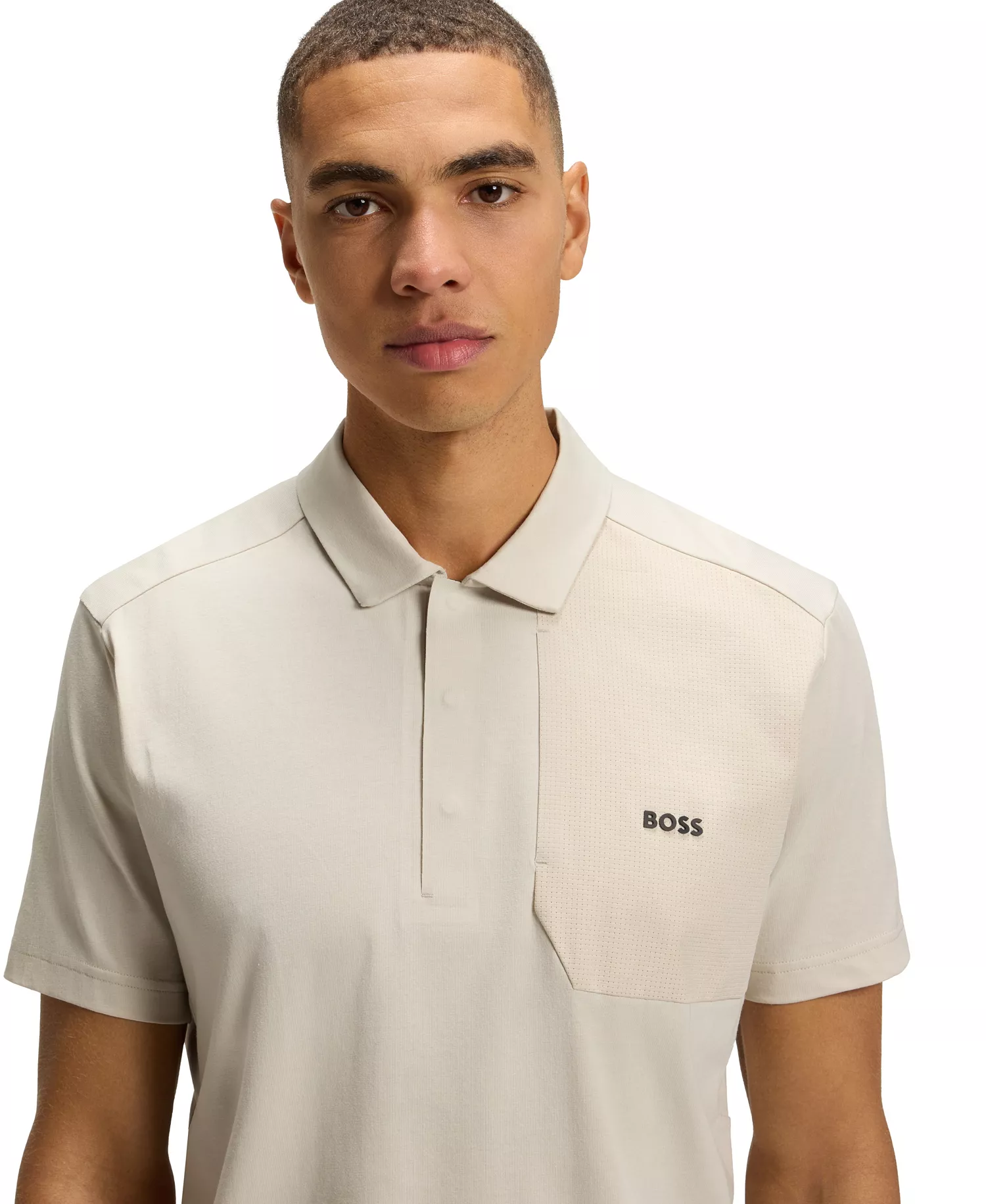 Men's Hopsack Panelling Paddy Polo Shirt - Open Beige - 2XL