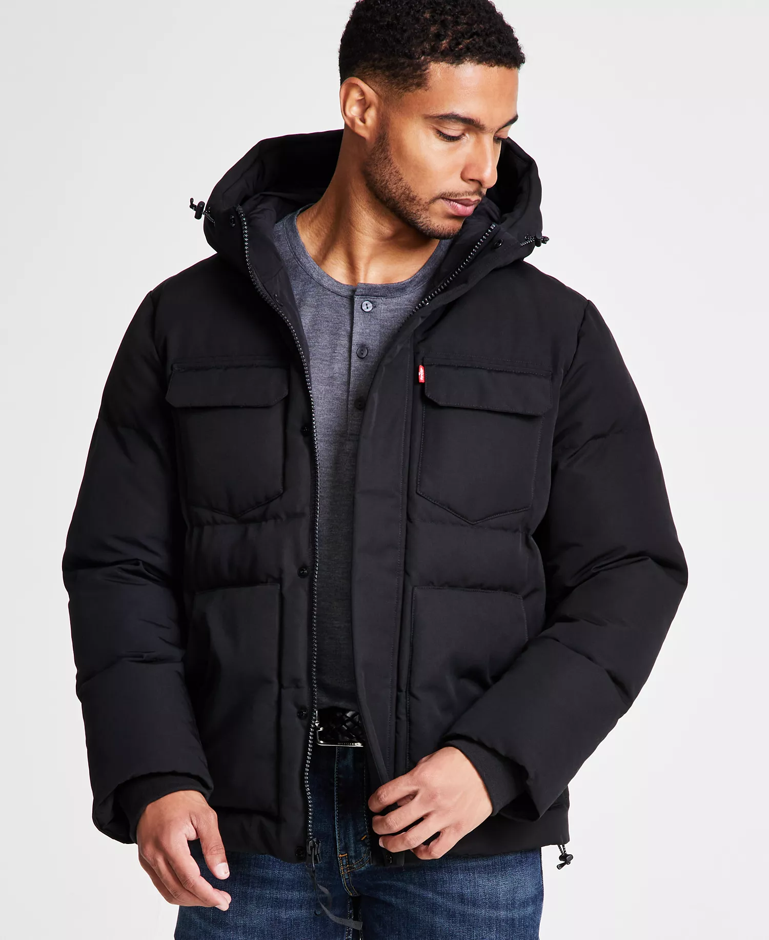 Men's Quilted Hooded Puffer Jacket - Black - 2XL