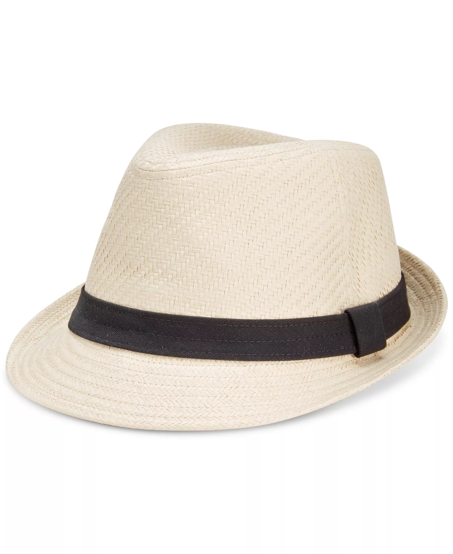 Men's Classic Flat Brim Straw Cotton Band Fedora - Natural - L/XL