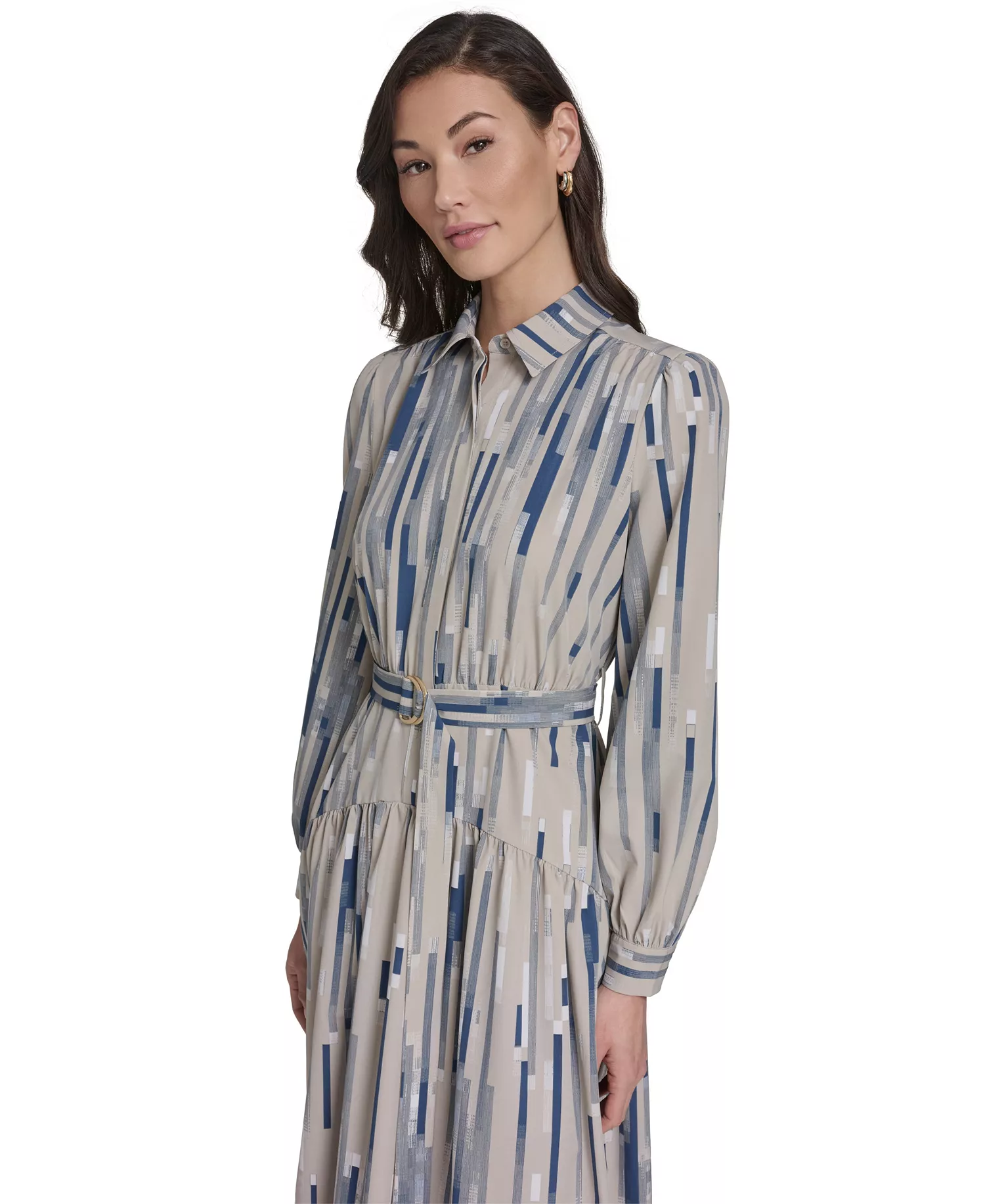 Women's Balloon-Sleeve Printed Dress - Khaki Multi - 10