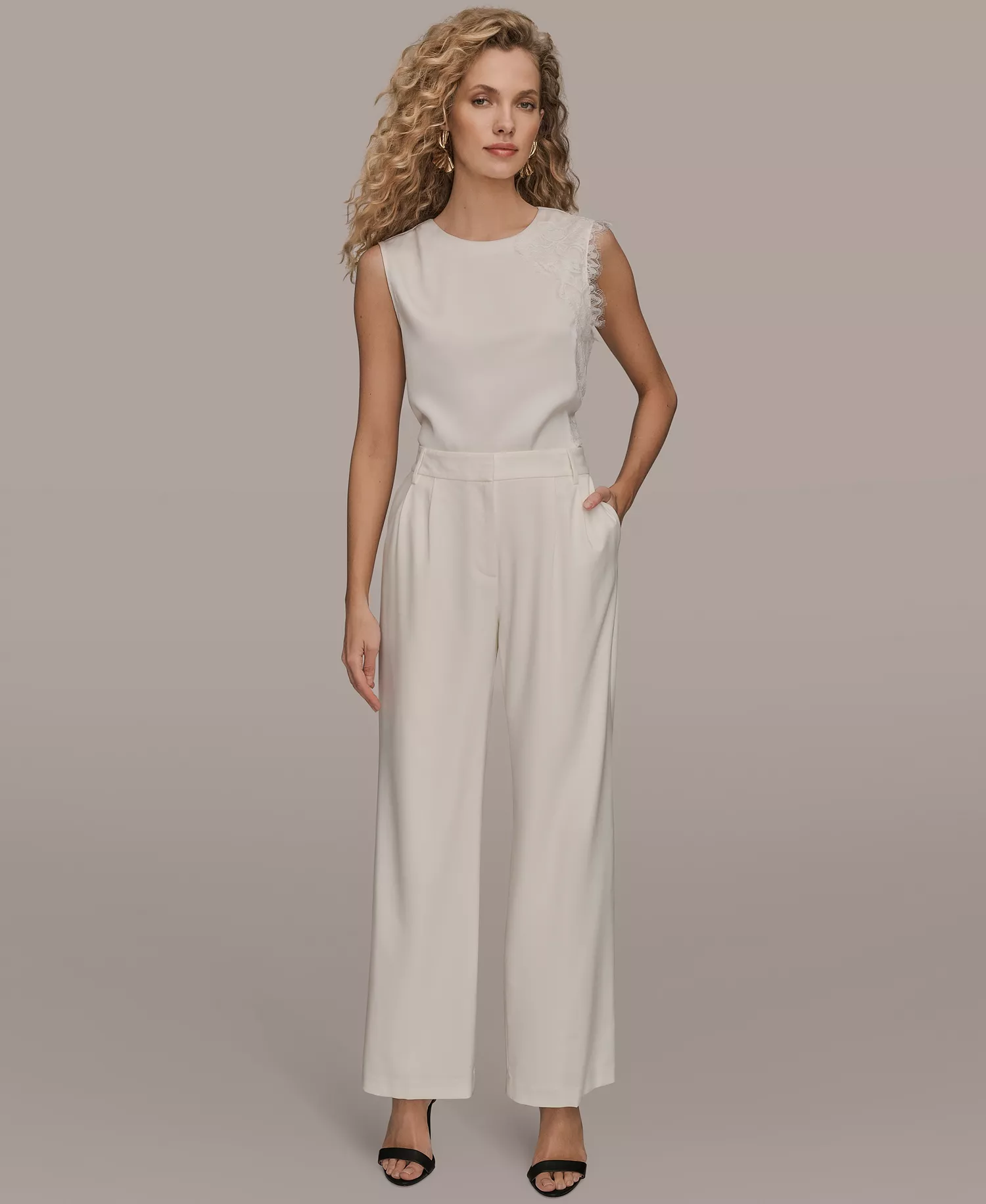 Women's High Rise Pleated Wid Leg Pants - Cream - 10