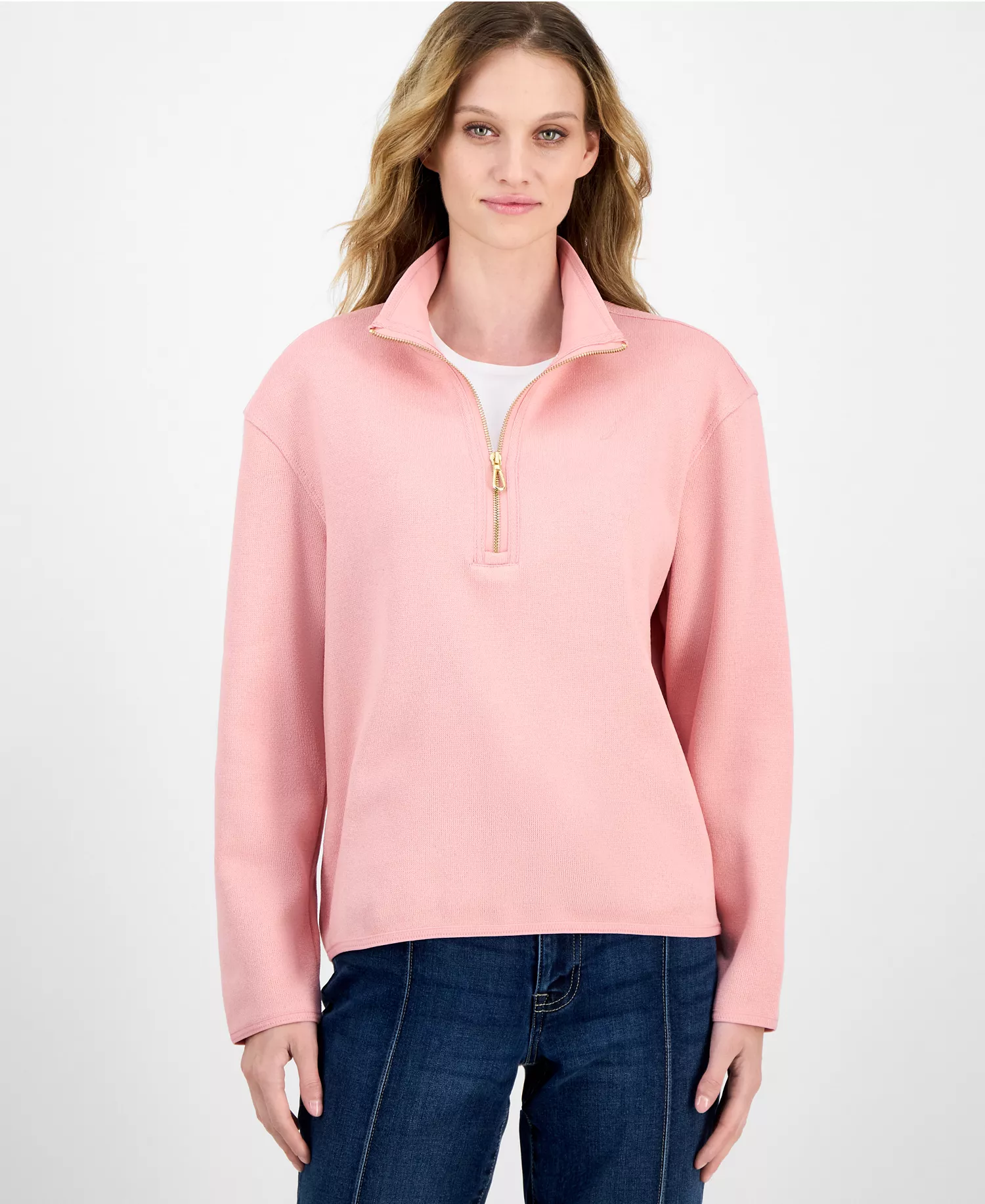 Nautica Women's Sweater Fleece Quarter-Zip Jacket - Bridal Rose - L