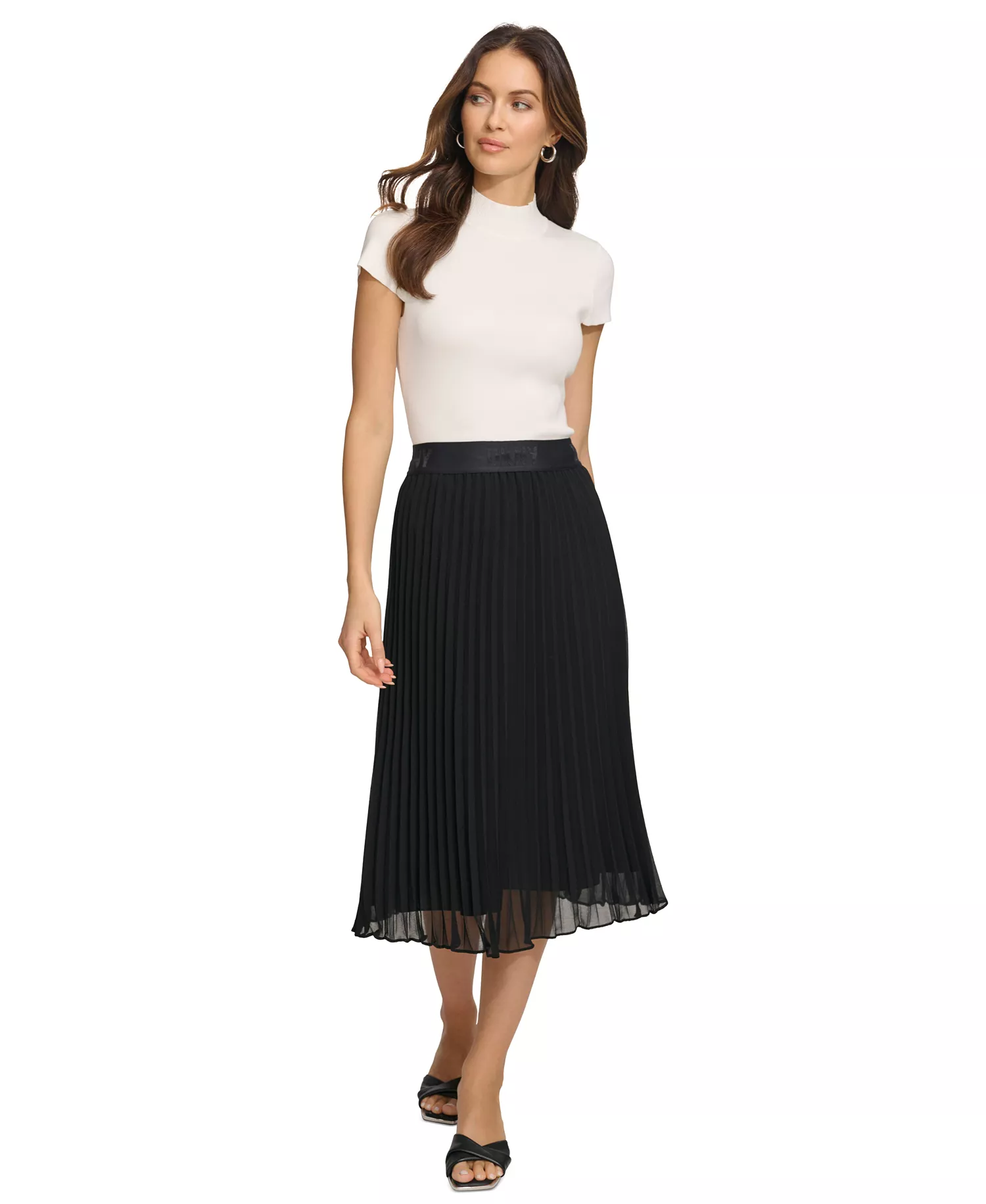 Pleated Midi Skirt - Black - L
