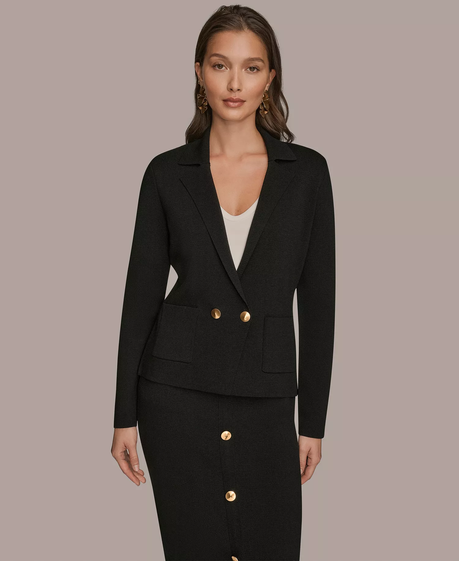 Women's Sweater Blazer & Skirt - Black - L
