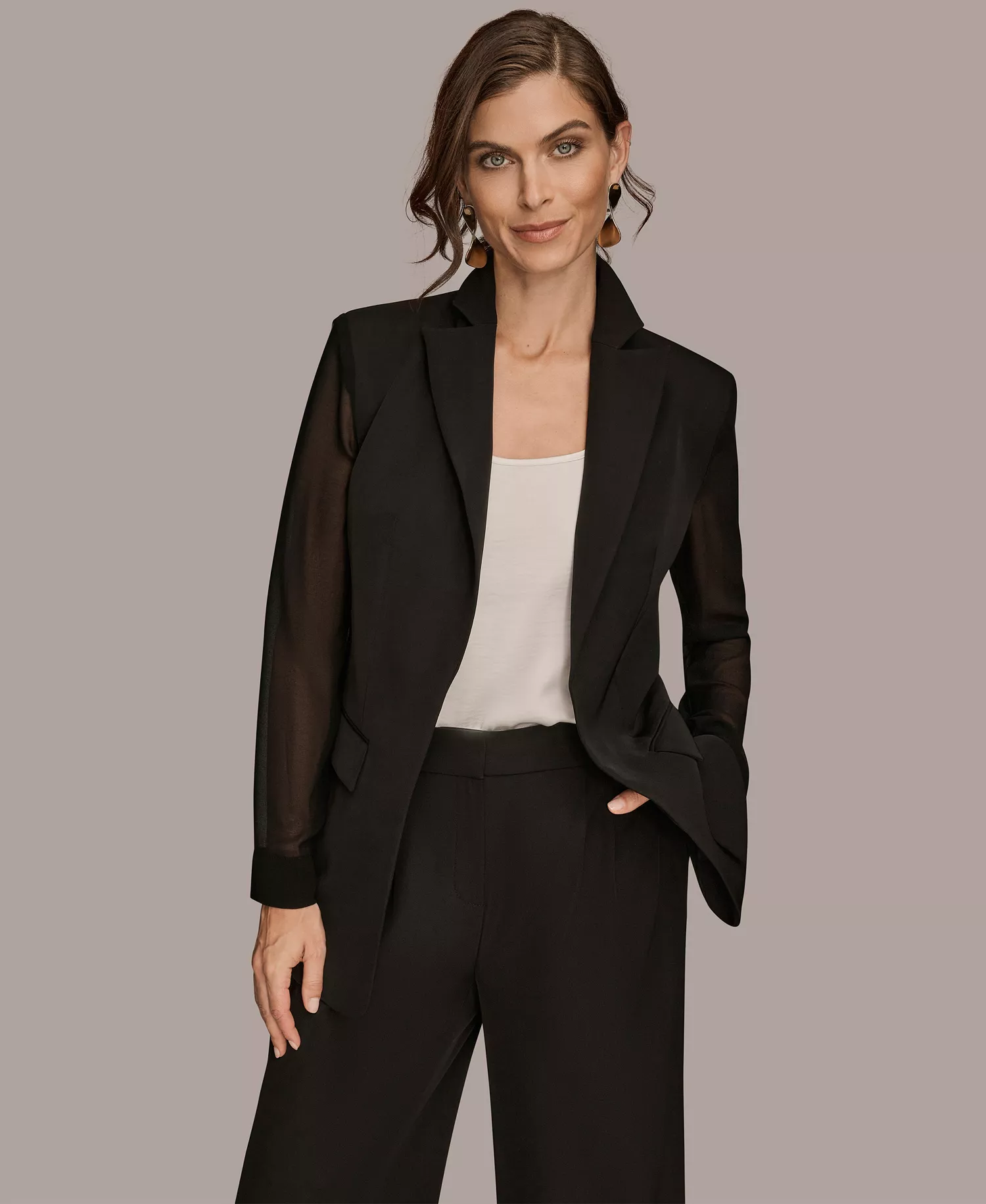 Women's Open Front Collared Jacket, Regular & Petites - Black - 0