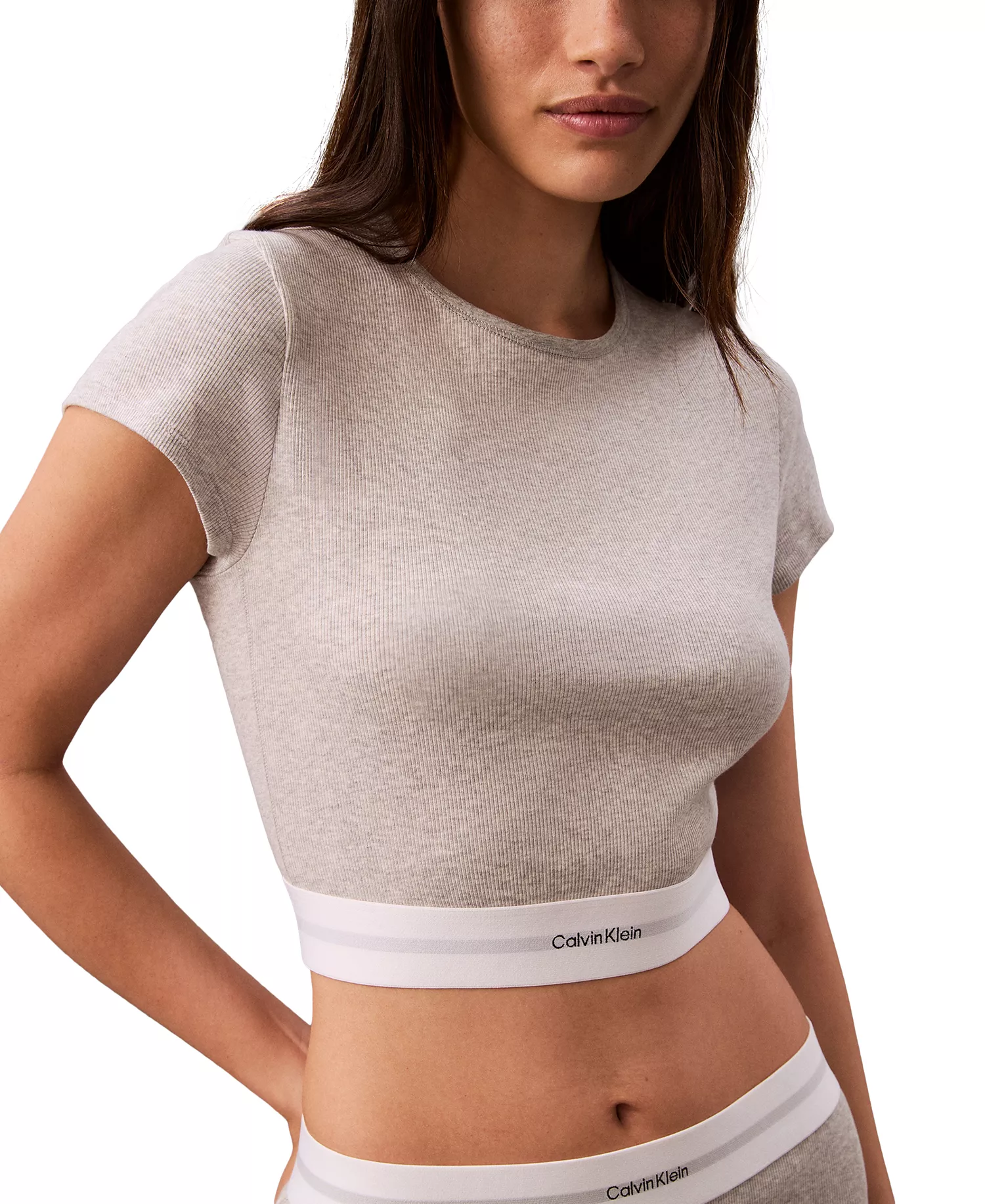 Women's Ribbed Cropped Tee QS7349 - Grey Heather - L