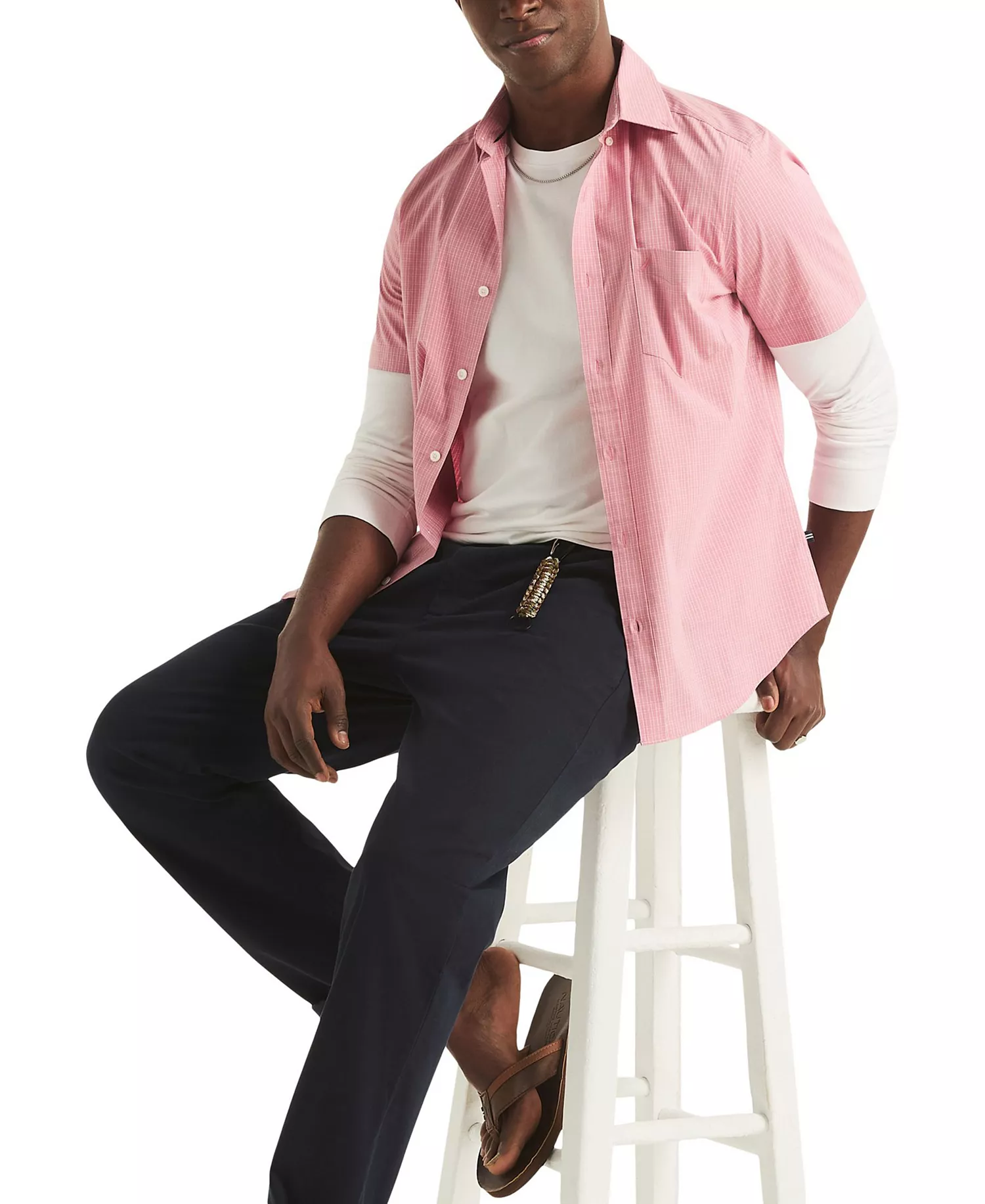 Men's Classic-Fit Short-Sleeve Check Shirt - Apricot Berry - L