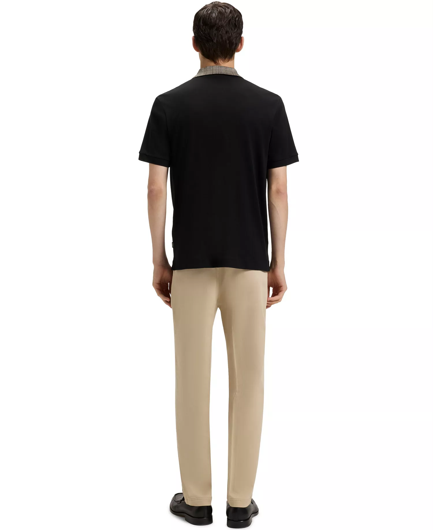 Men's Patterned Collar Pima-Cotton Polo Shirt - Black - L