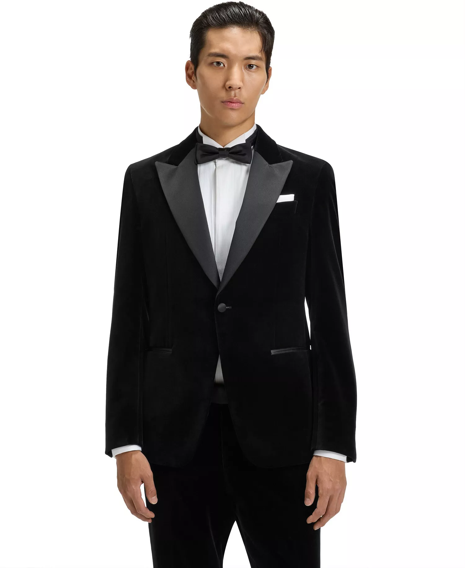 Men's Cotton Velvet Slim-Fit Tuxedo Jacket - Black - 40R