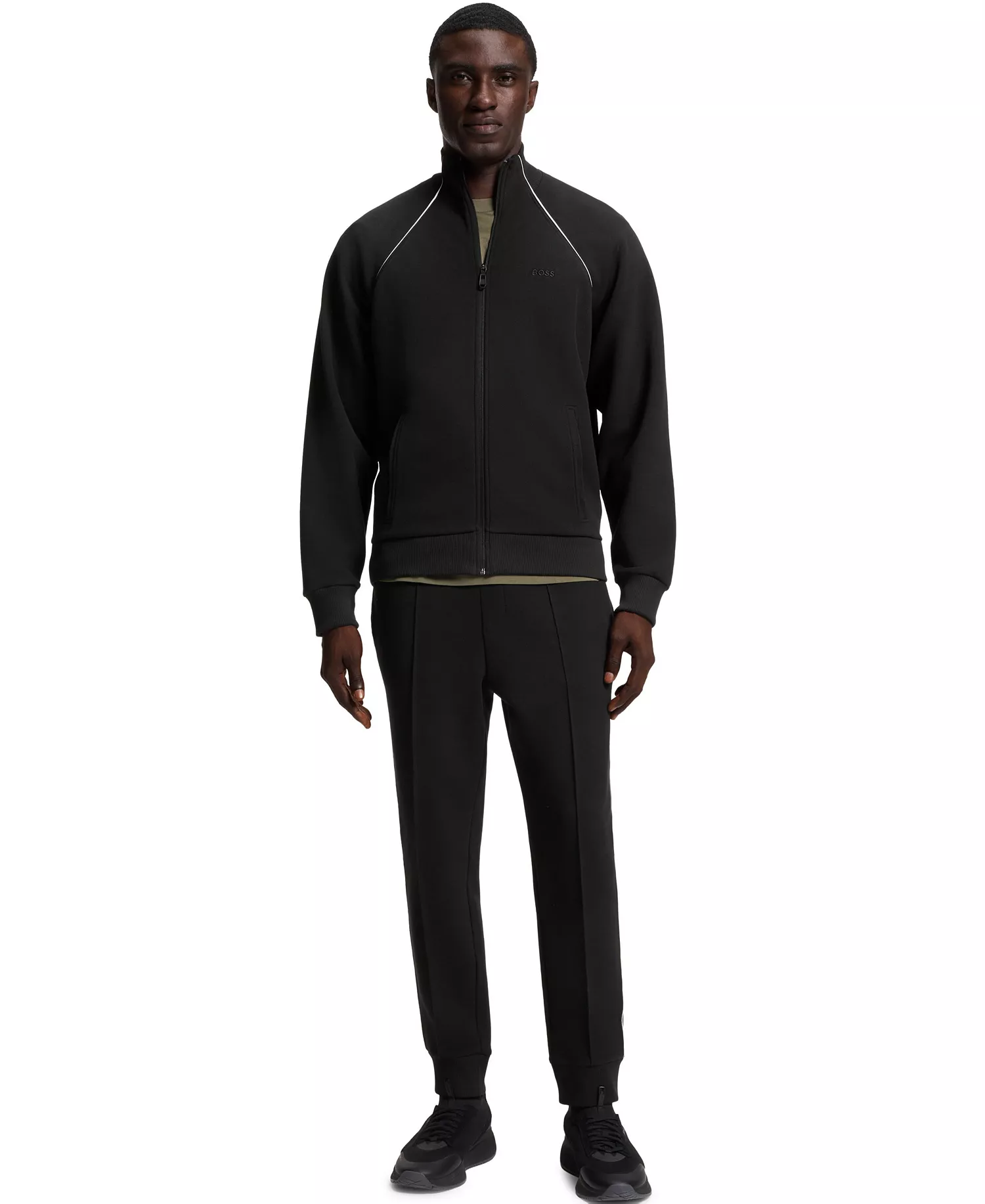 Men's Contrast Piping Cotton-Blend Sweatshirt - Black - L