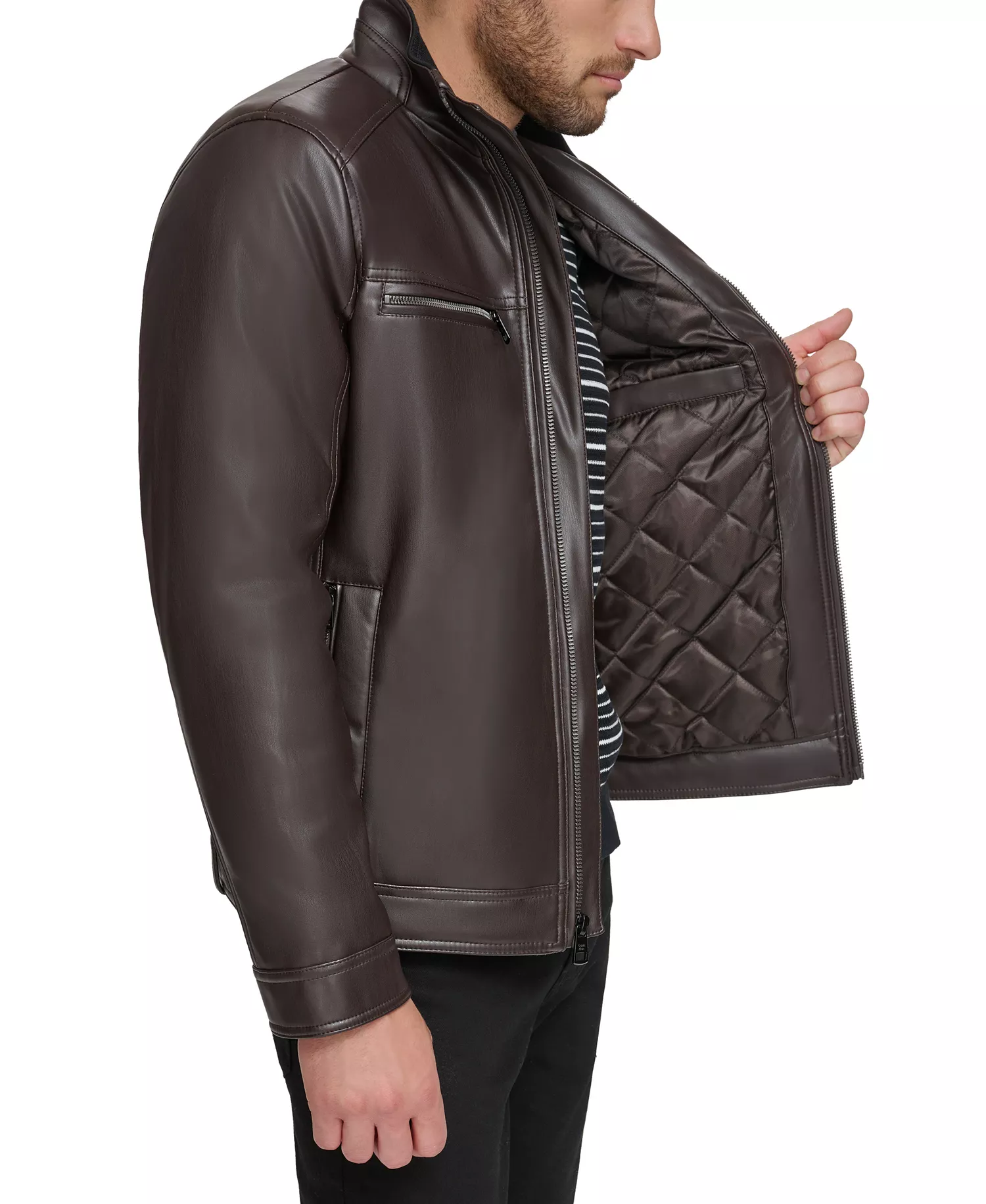 Men's Faux Leather Moto Jacket, Created for Macy's - Heritage Brown - 2XL