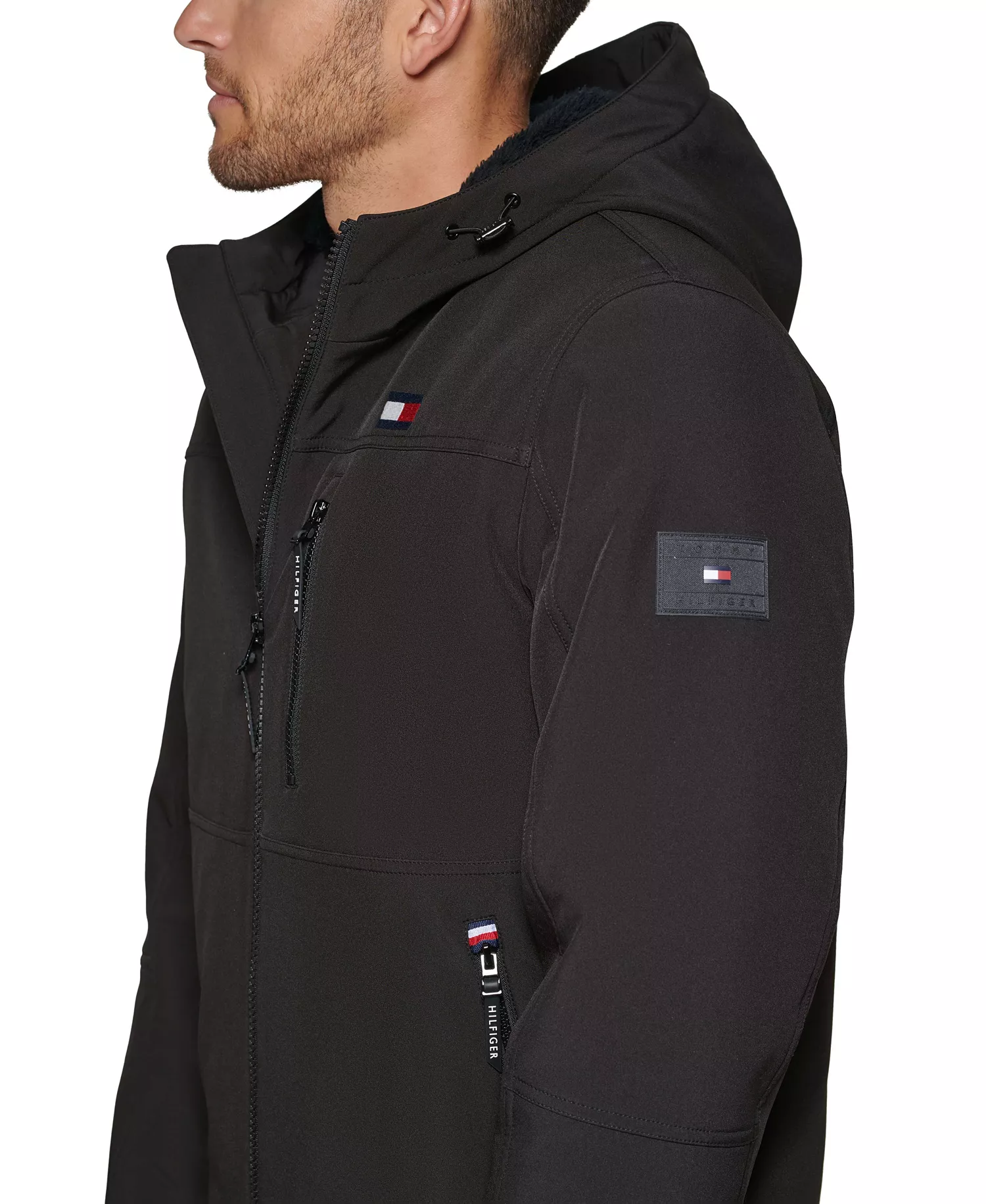 Men's Sherpa-Lined Softshell Hooded Jacket - Black - 2XL