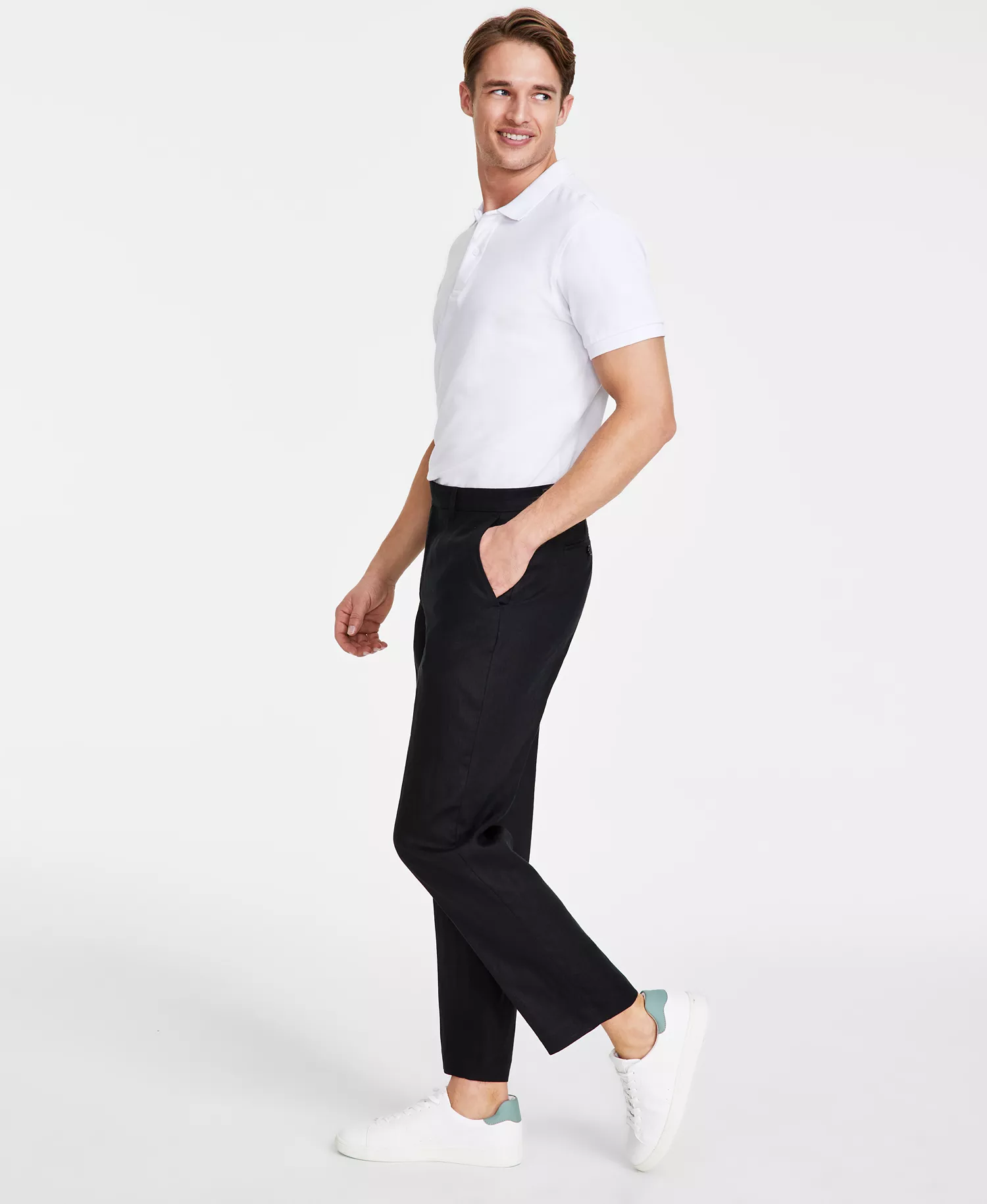 Men's Modern-Fit Linen Dress Pants - Black - 30 - 29