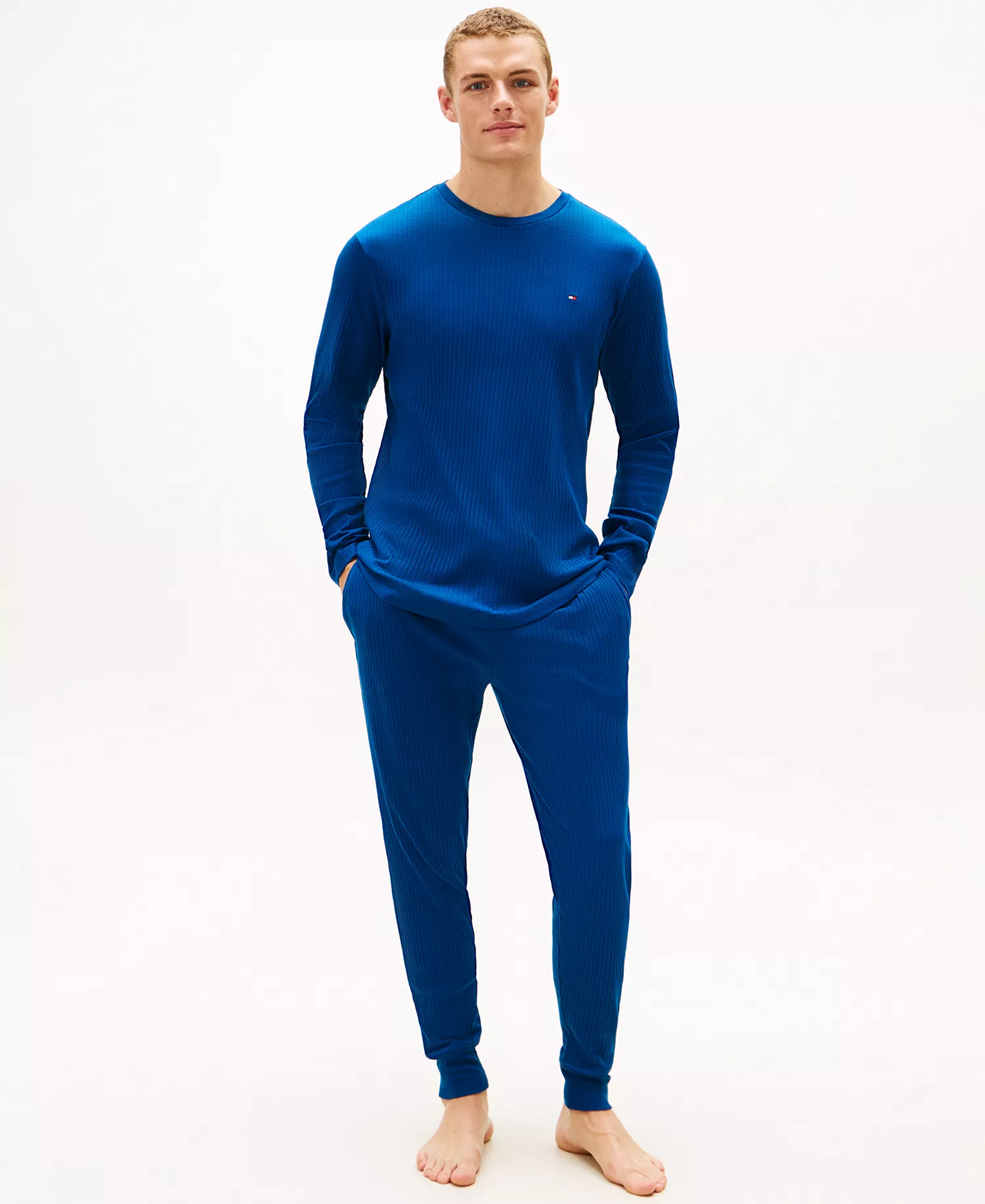 Men's Ribbed Long-Sleeve Pajama Shirt - Atlantic - 2XL