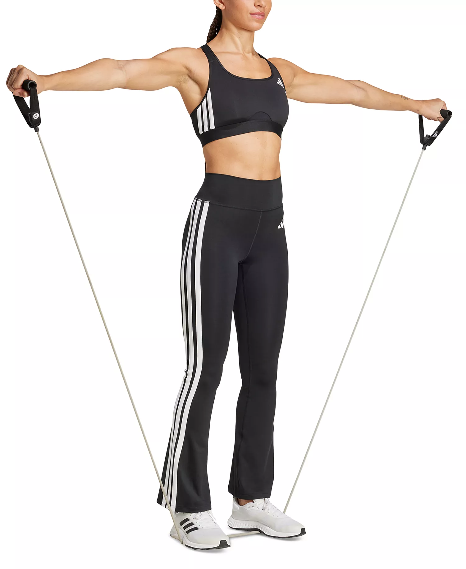 Optime Essentials 3 Stripes Flared Leggings - Black/white - 2XL