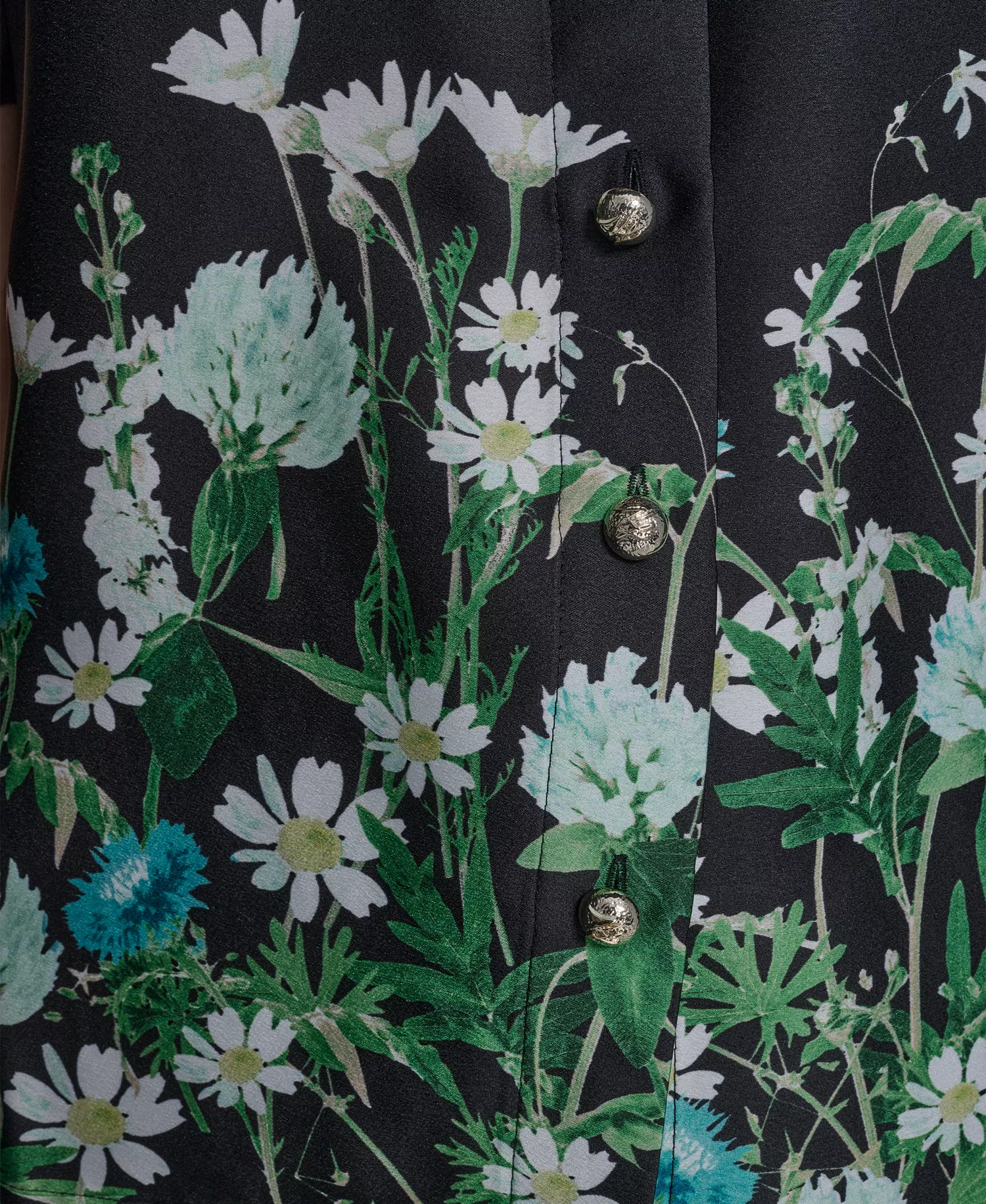 Women's Printed Floral Camp Shirt - Black Combo - L