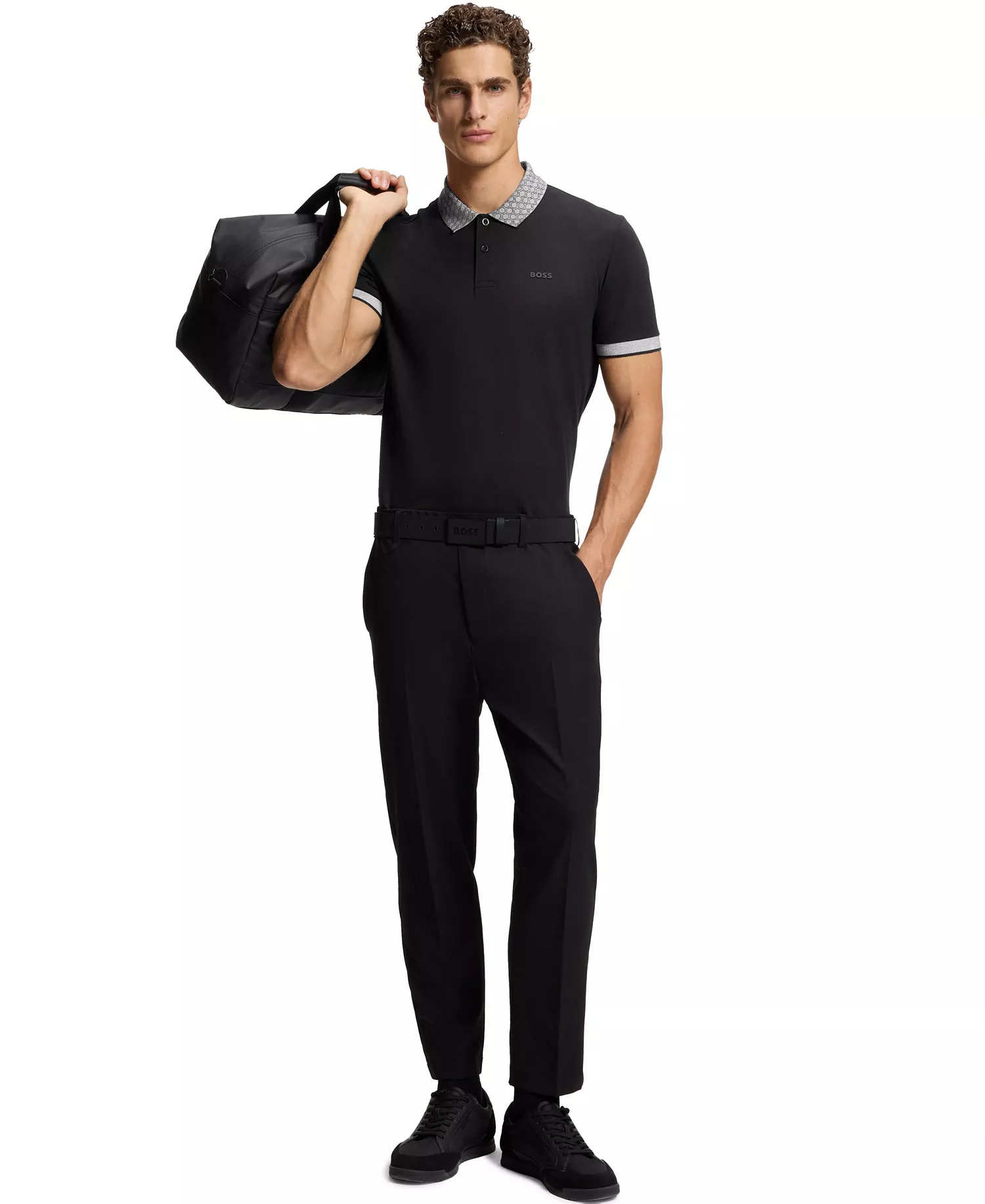 Men's Stretch Cotton Moisture Management Paddy Polo Shirt - Black - L