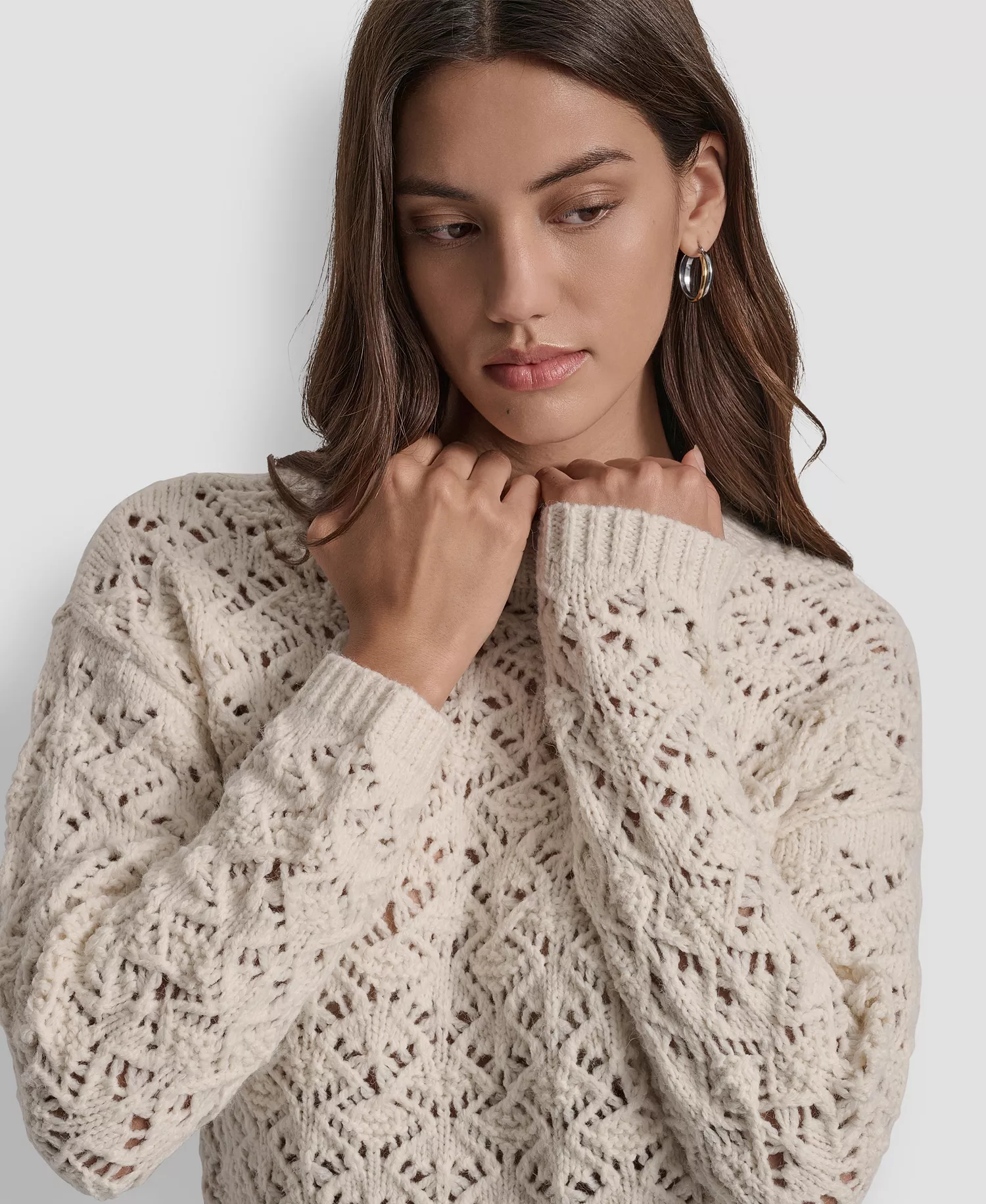 Women's Pointelle Long Sleeve Sweater - Blonde - L