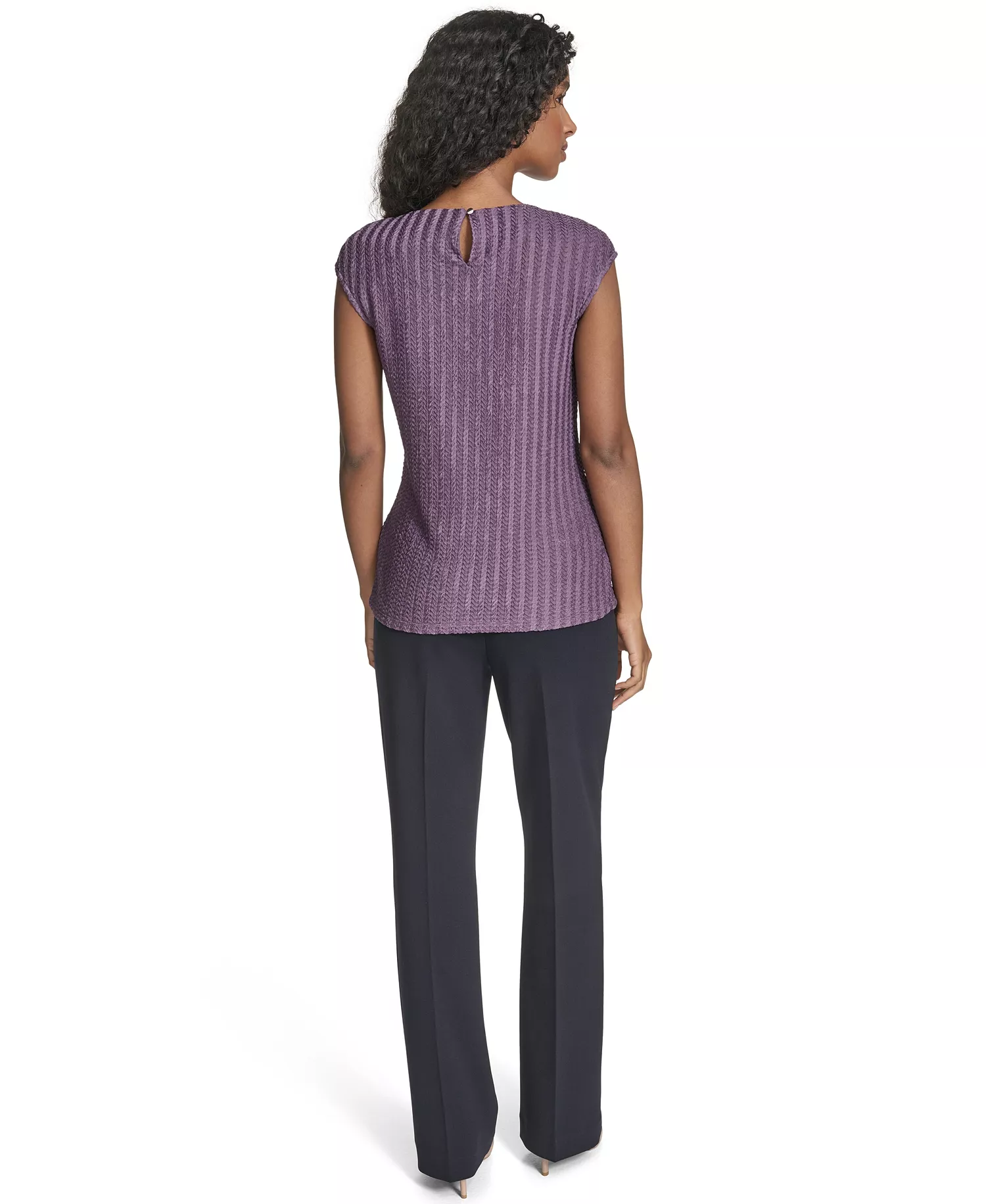 Petite Cap Sleeve Textured Knit Top - Winter Plum - P/XL