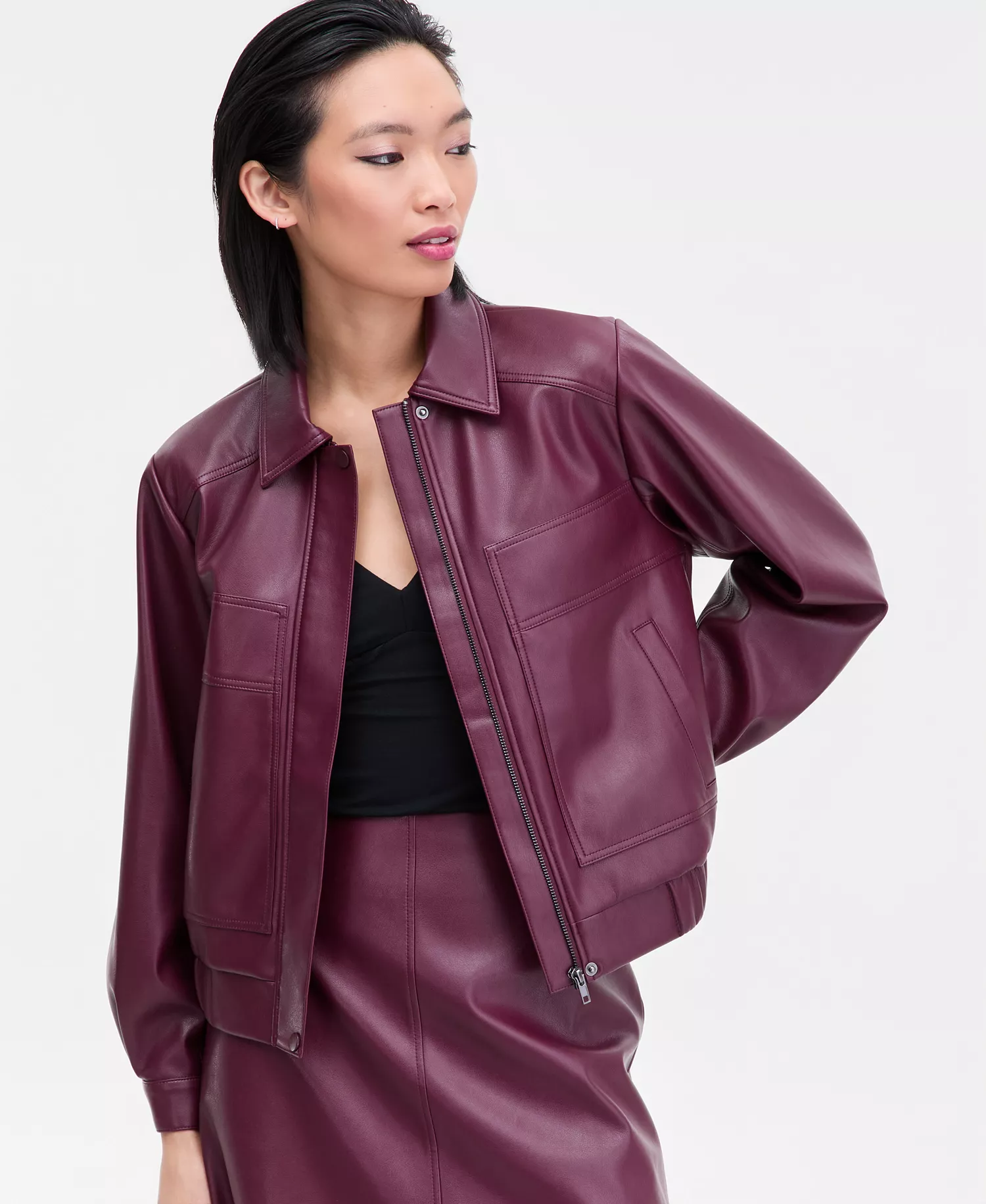 Women's Faux-Leather Bomber Jacket, Macy's Exclusive   - Port Royale - L
