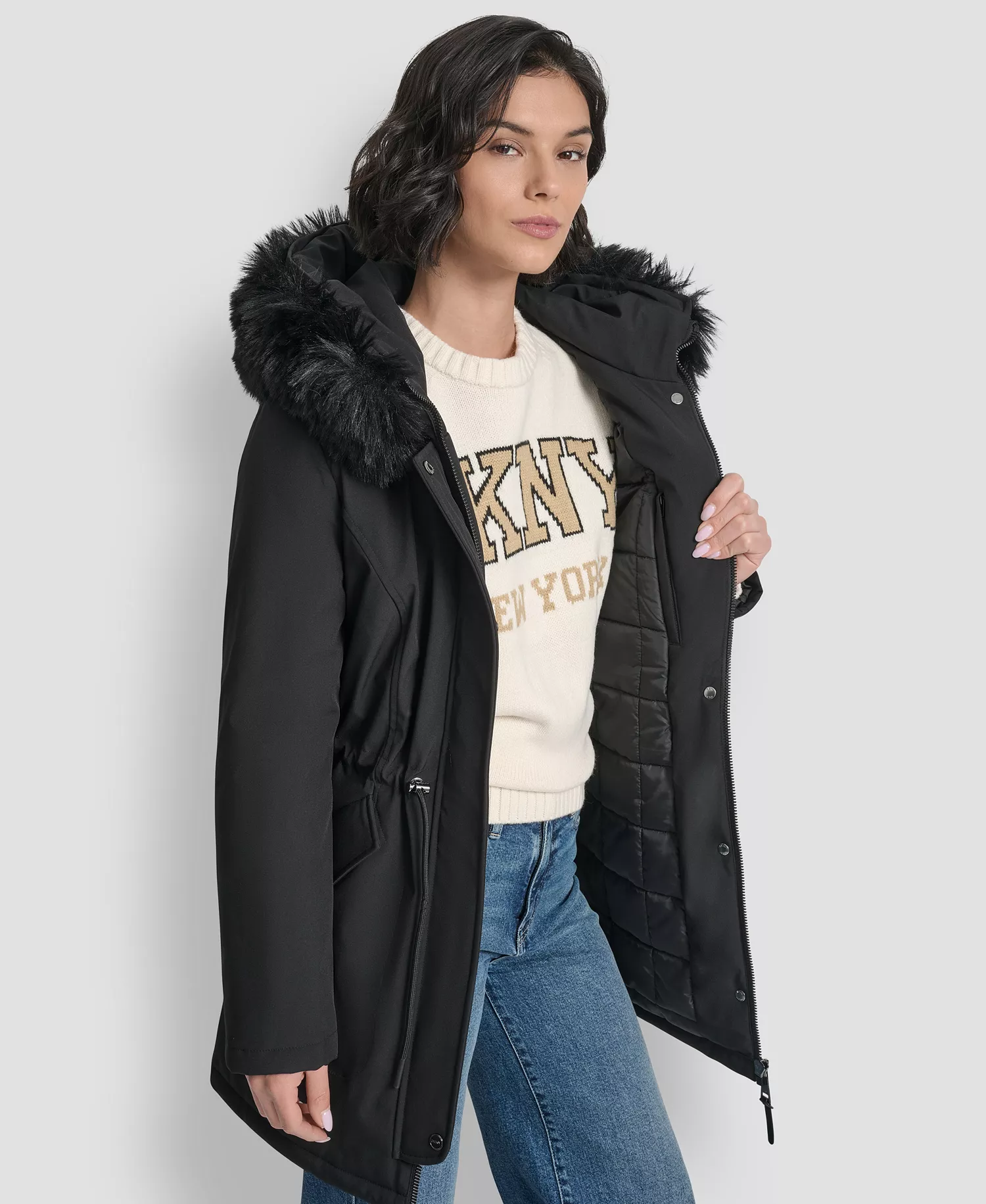 Women's Trim Hooded Anorak Puffer Coat - Black - L