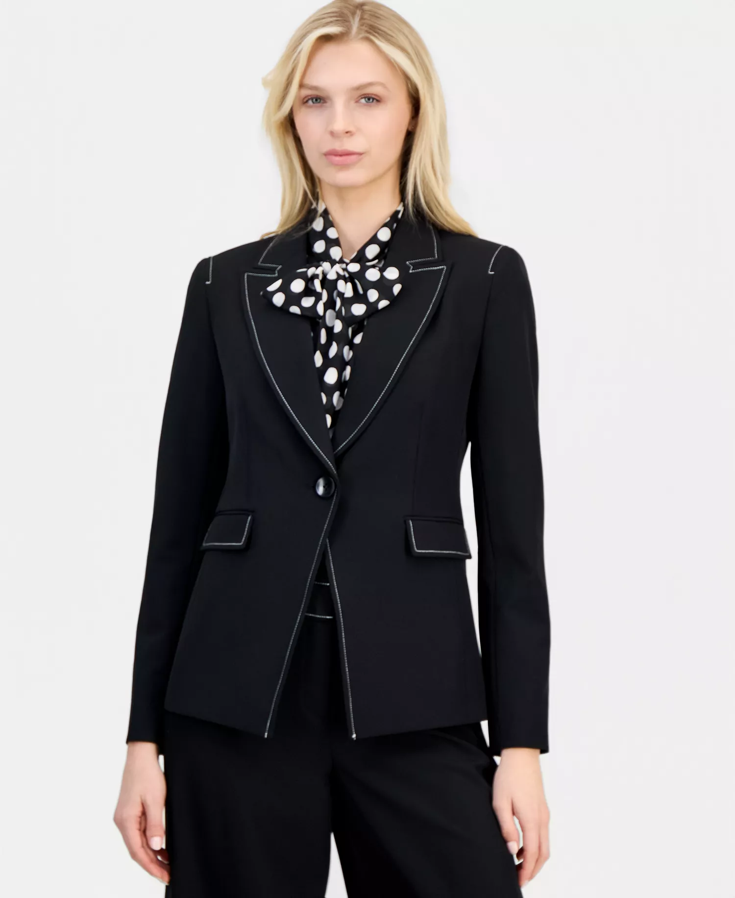 Petite One-Button Blazer - Black/White - 10P