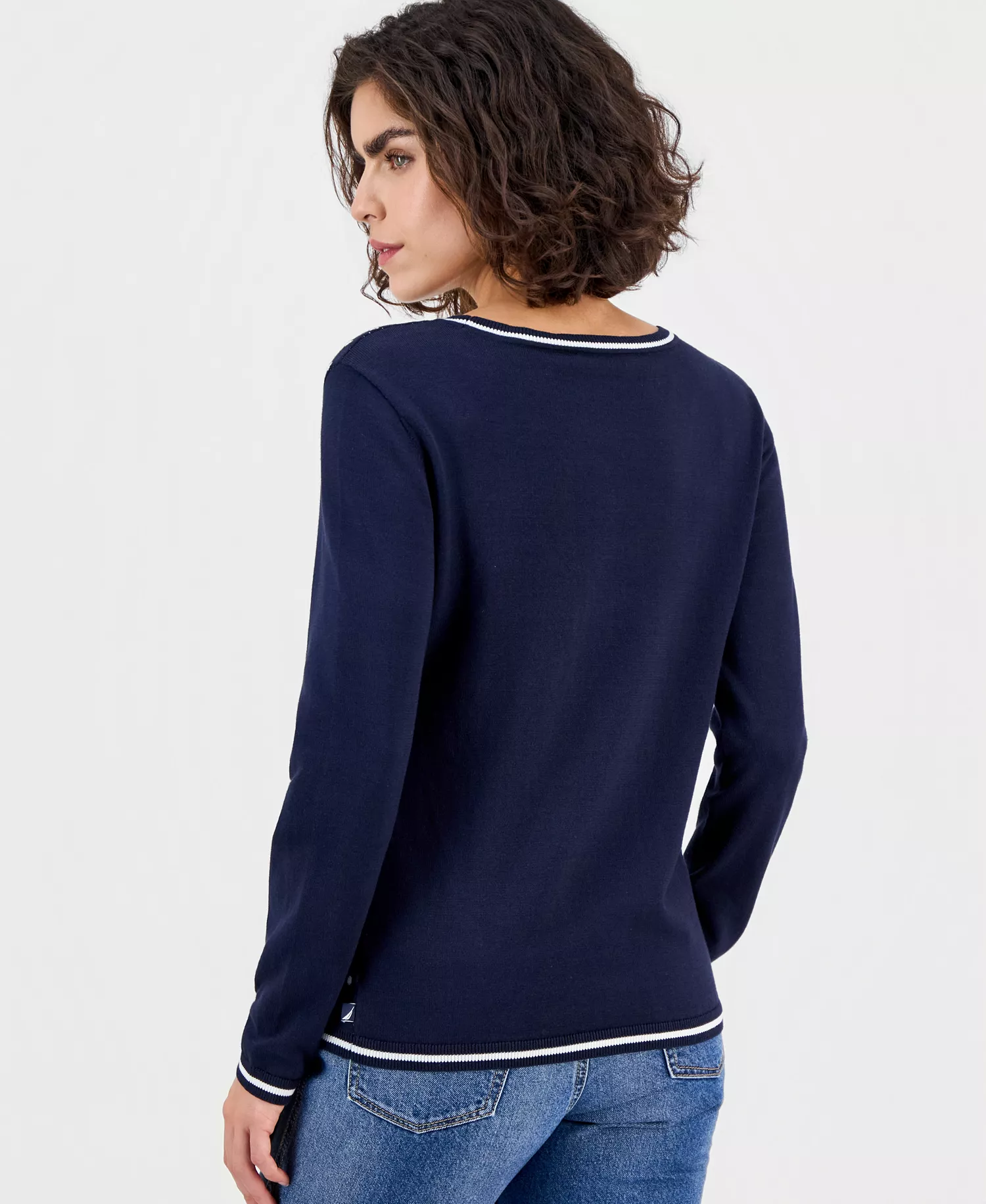 Nautica Women's Cotton Dot Crewneck Sweater - Night Sky/ Ivory - L