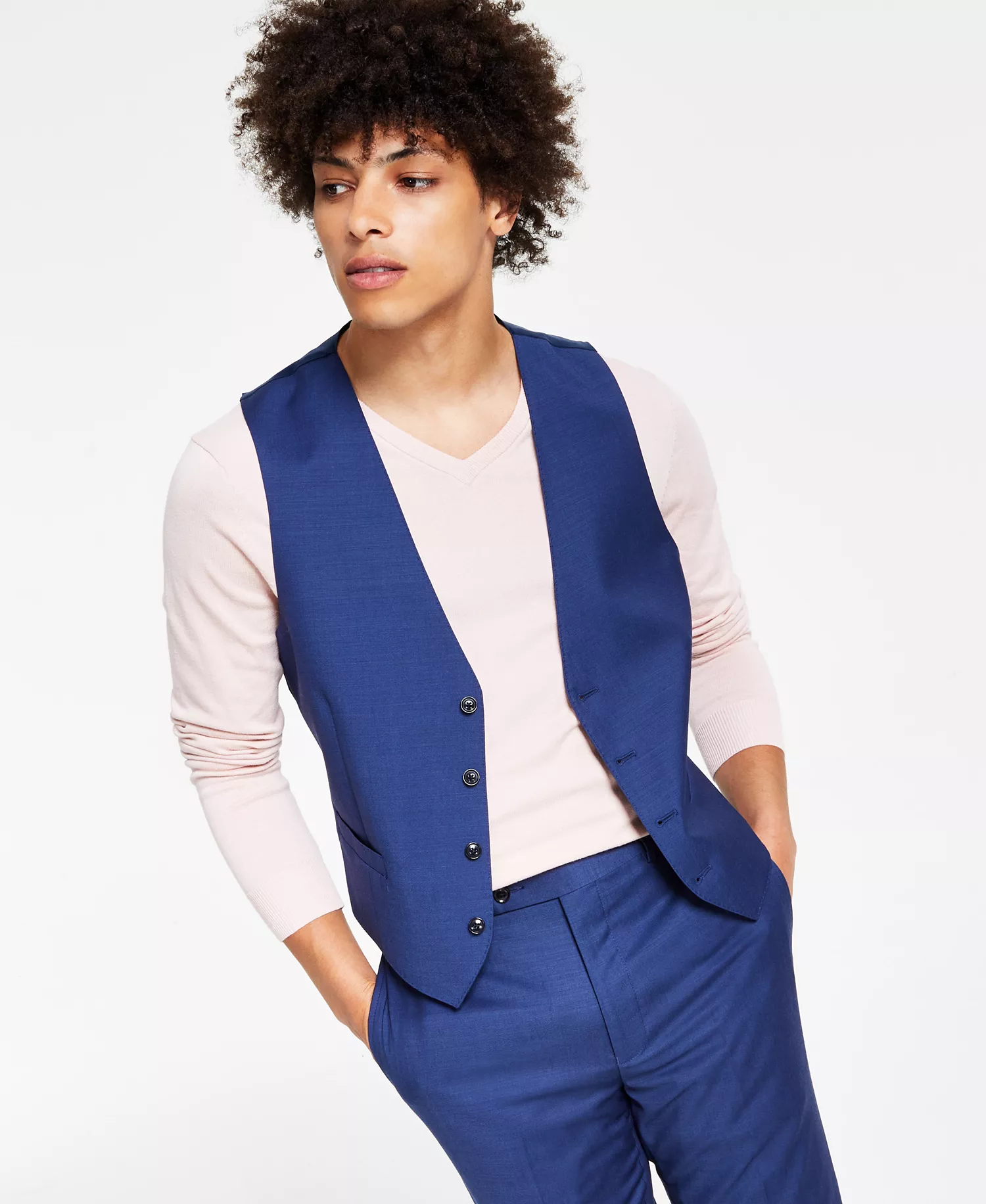 Men's Slim-Fit Wool Infinite Stretch Suit Vest - CLOSE OUT! - Blue - L