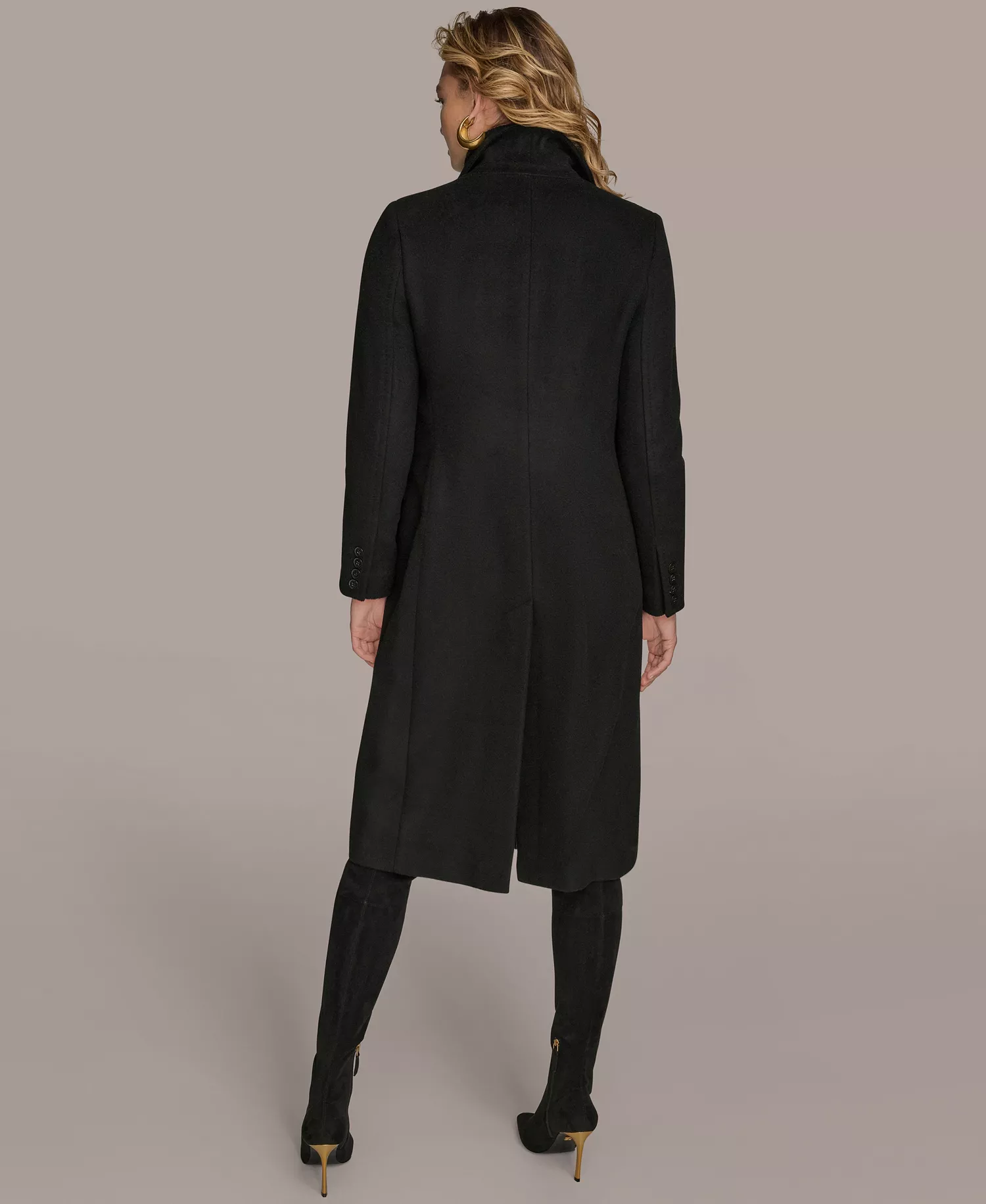 Women's Double-Breasted Reefer Coat - Black - L