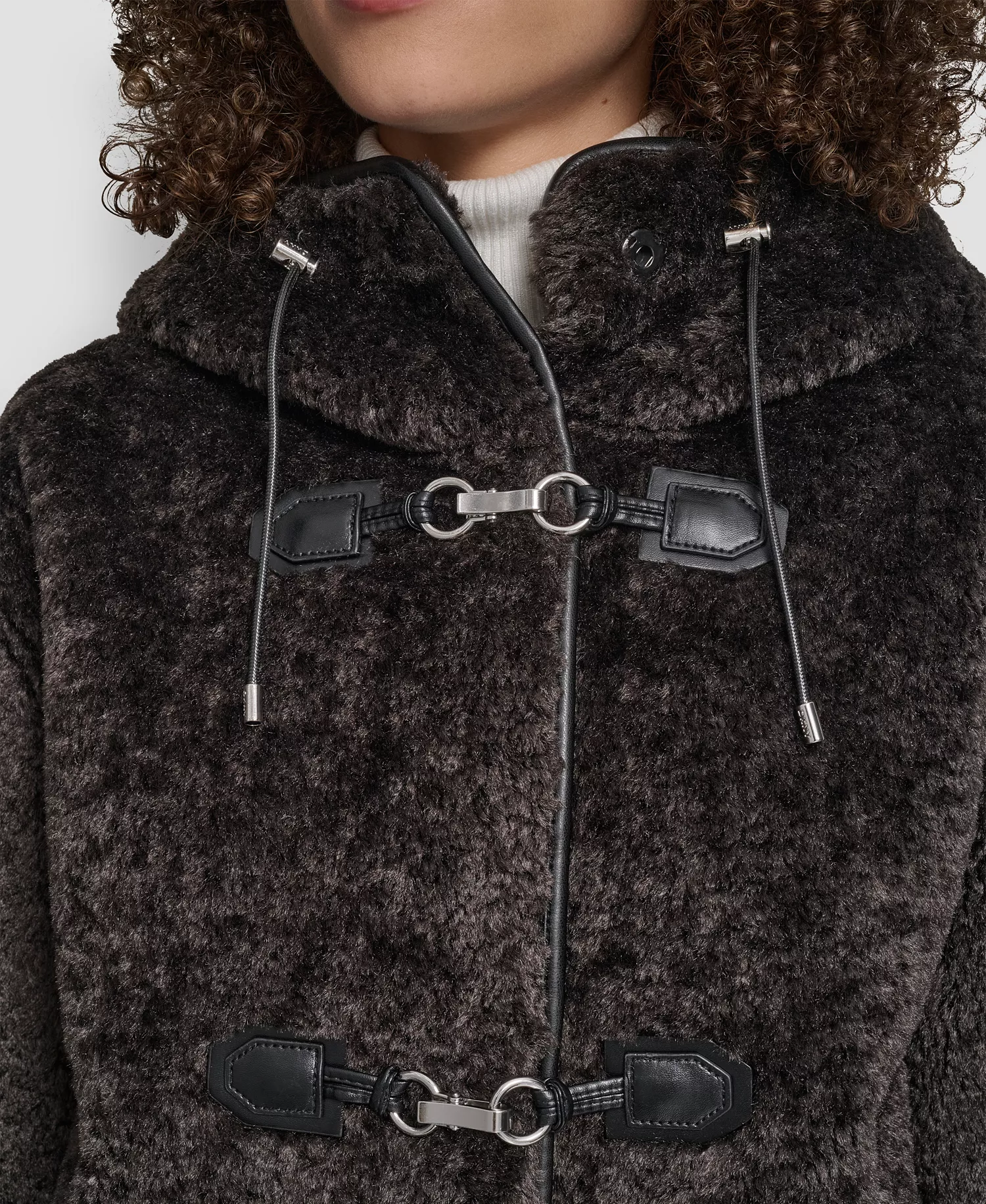 Women's Shearling Hooded Toggle Coat - Bitter - L