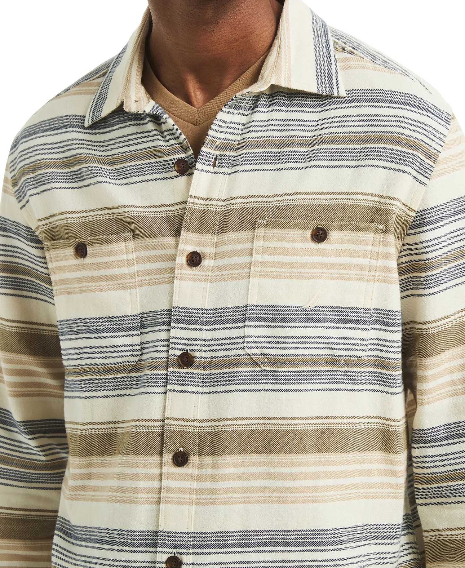 Men's Striped Long Sleeve Shirt - Natural - 2XL
