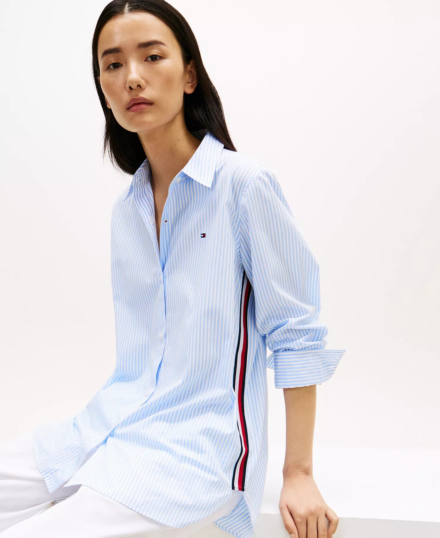 Women's Long-Sleeve Collared Shirt - Blue - L