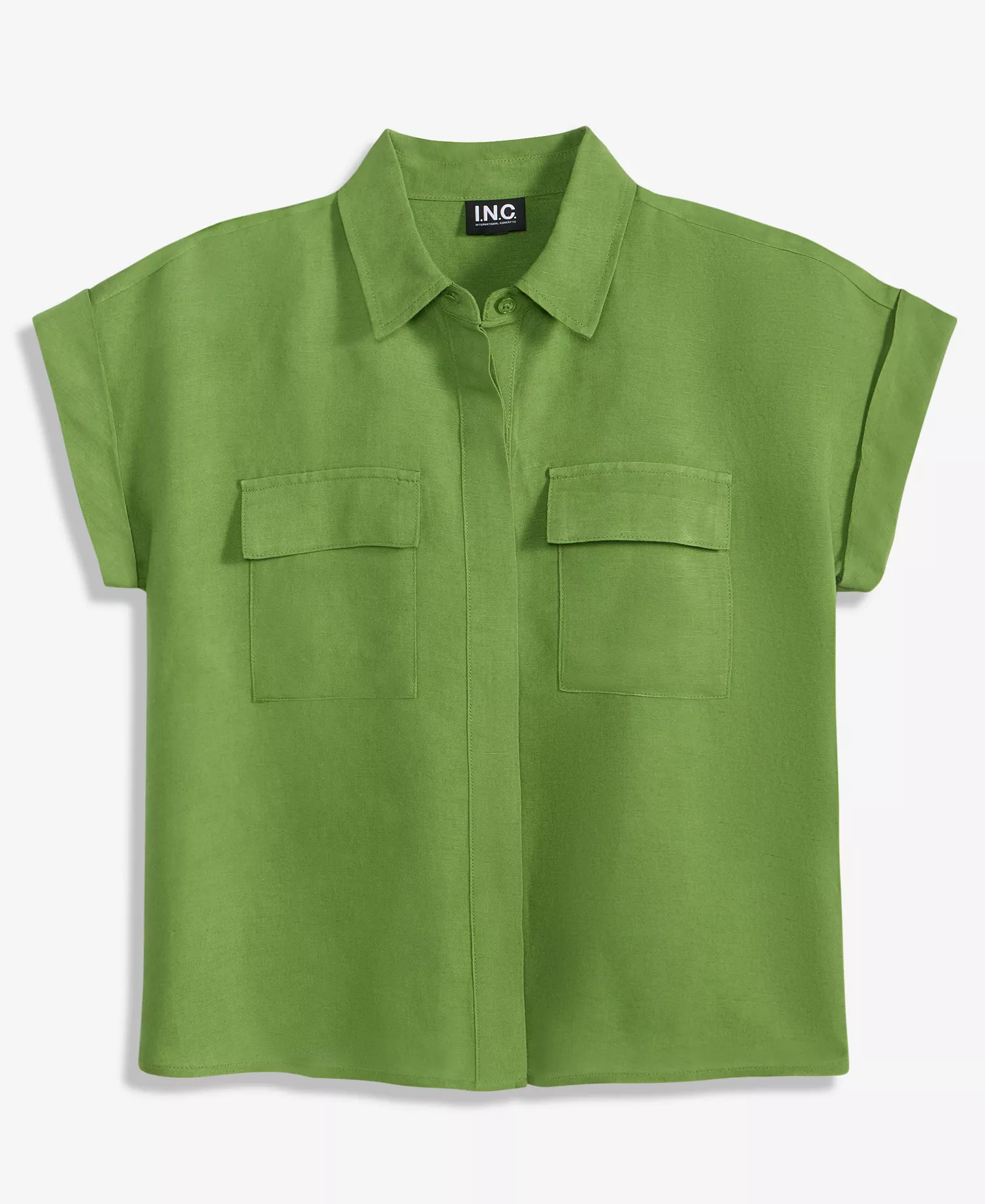 Petite Linen-Blend Short-Sleeve Button-Front Shirt, Exclusively at Macy's  - Fresh Basil - P/L
