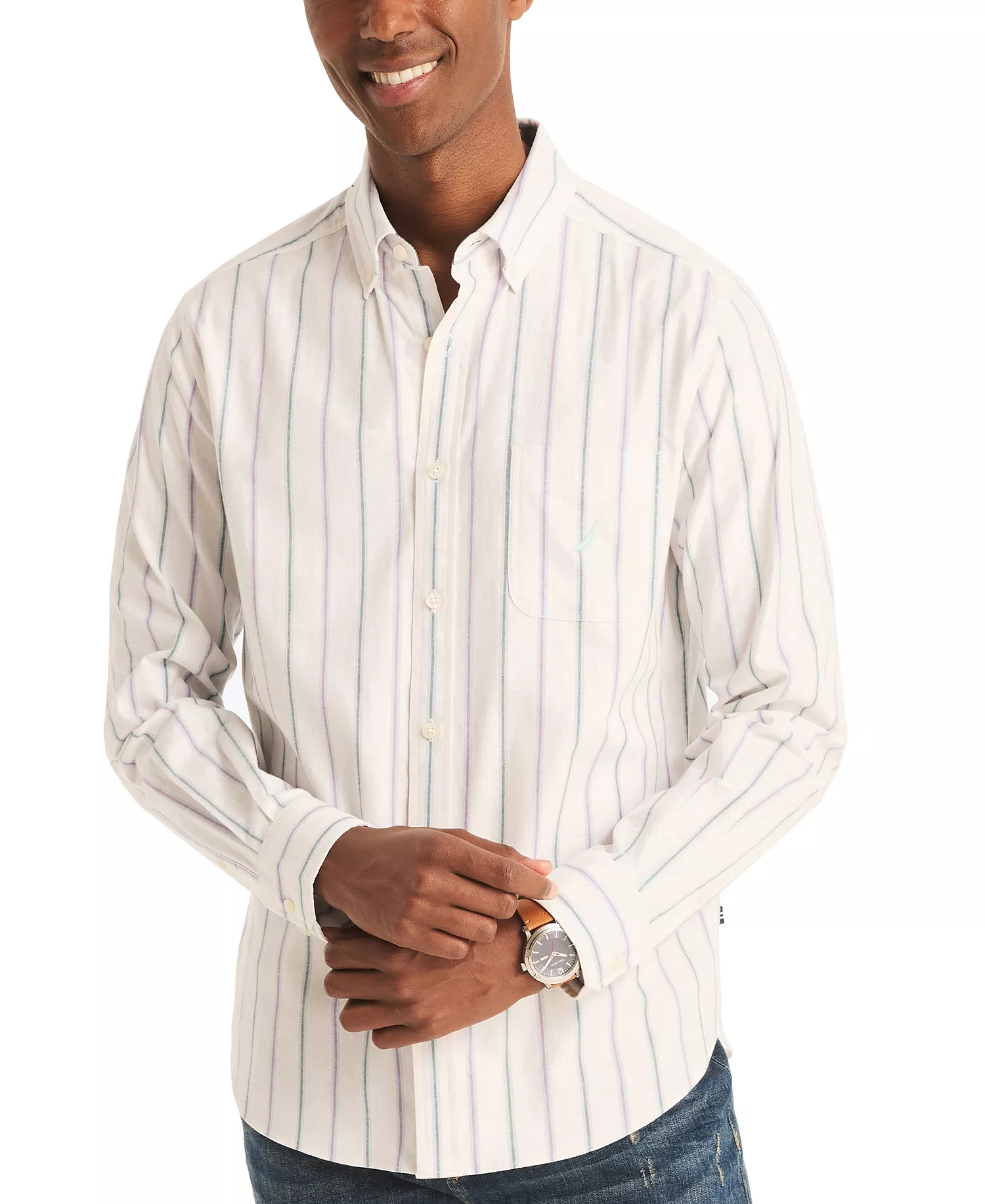 Men's Classic-Fit Stripe Button-Down Oxford Shirt  - Bright White - 2XL