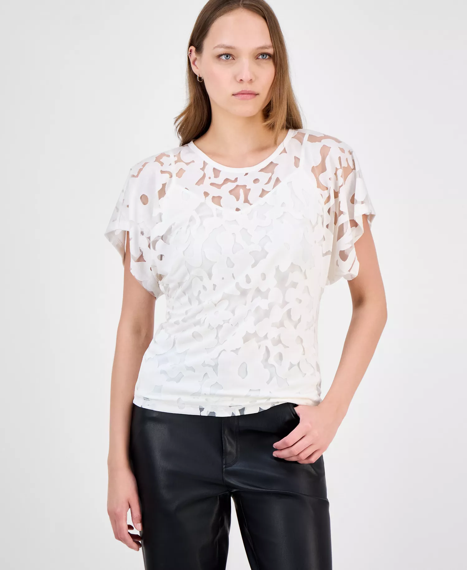 Women's Floral Lace Top - Soft Cream - XS