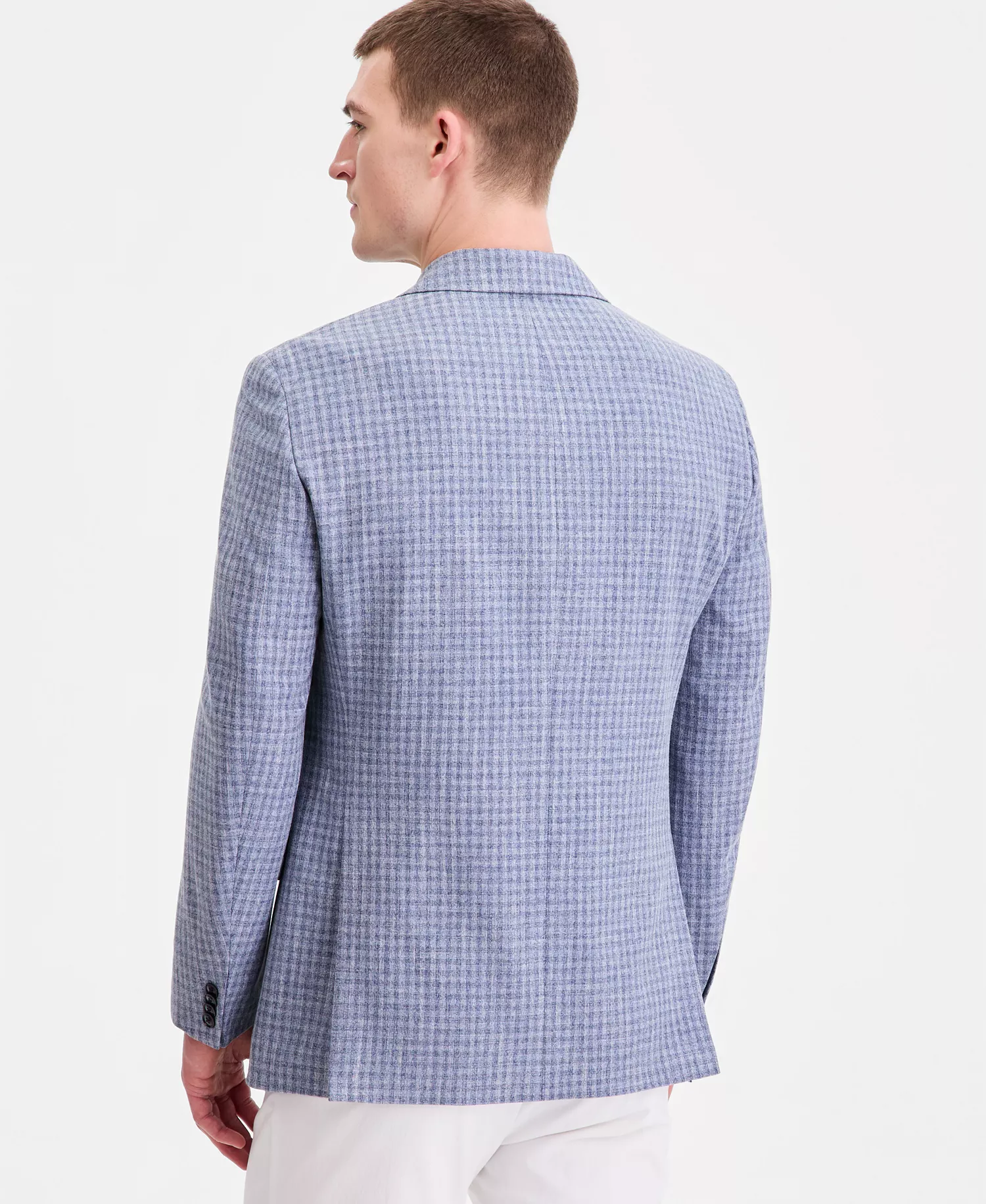 Men's Modern-Fit Blue Check Blazer - Blue - 36R