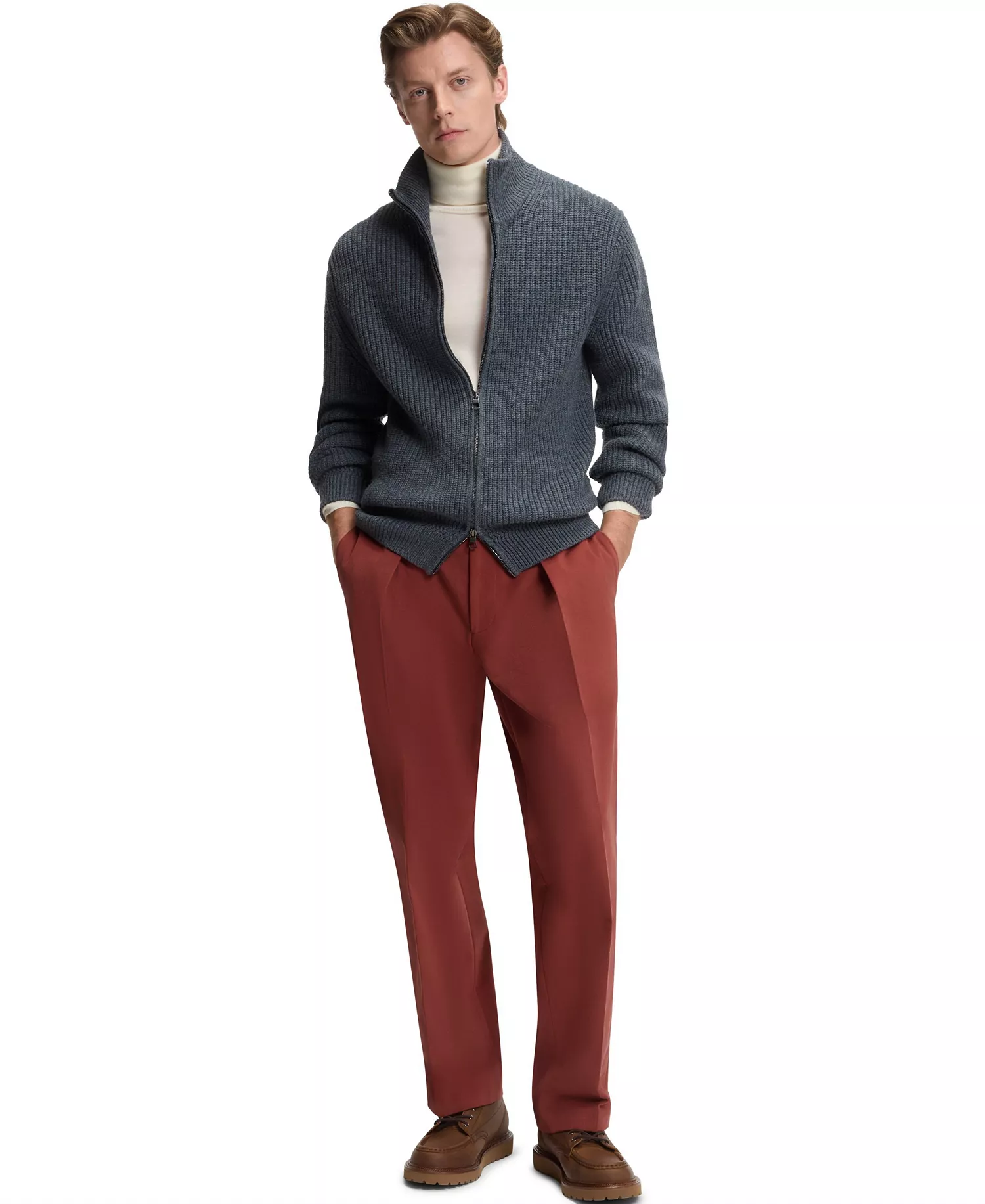 BECKHAM x BOSS Men's Cotton Micro-Patterned Pants - Dark Red - 30R