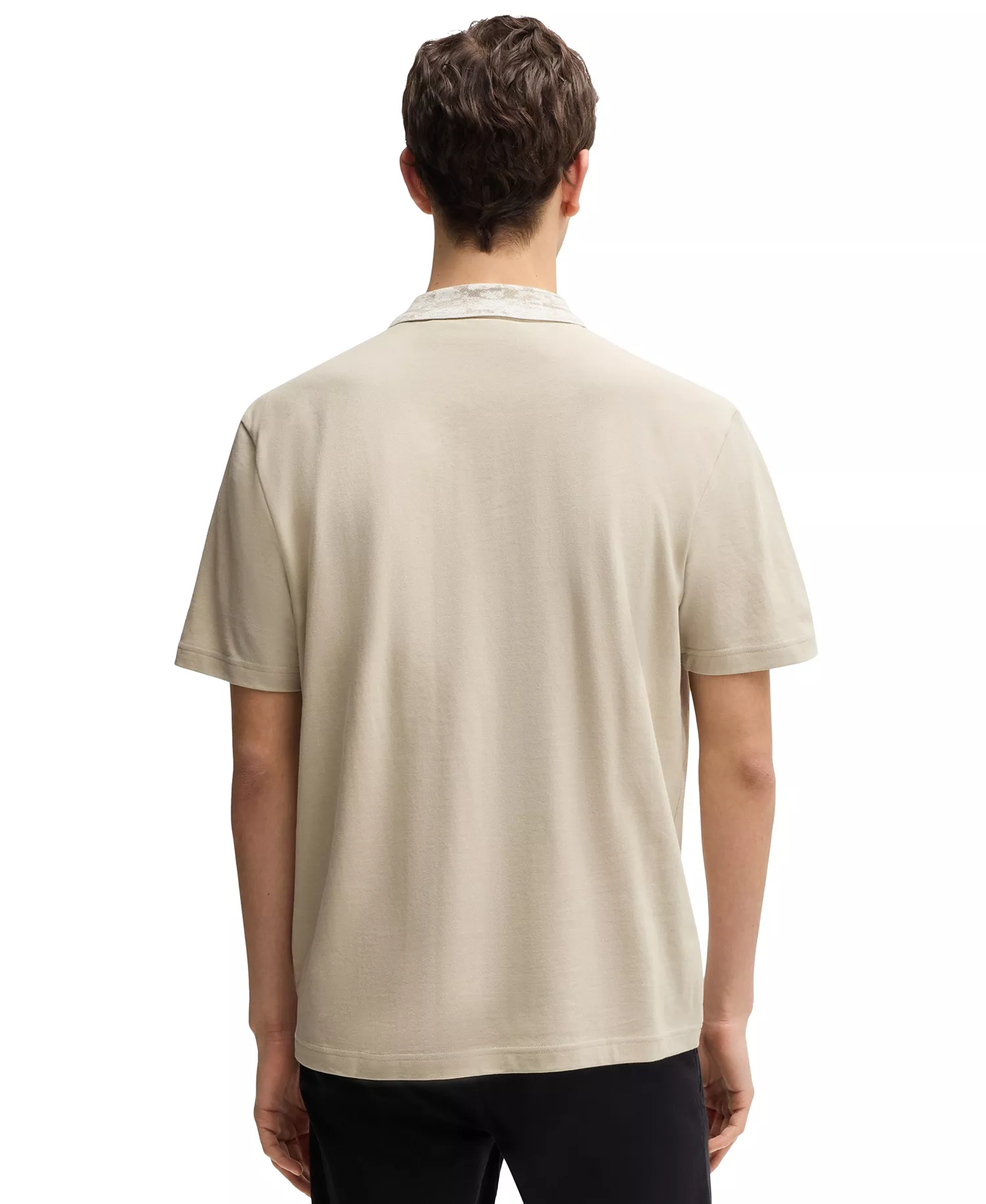 Men's Relaxed-Fit Cotton-Pique with Collar Artwork Polo Shirt - Open Beige - L