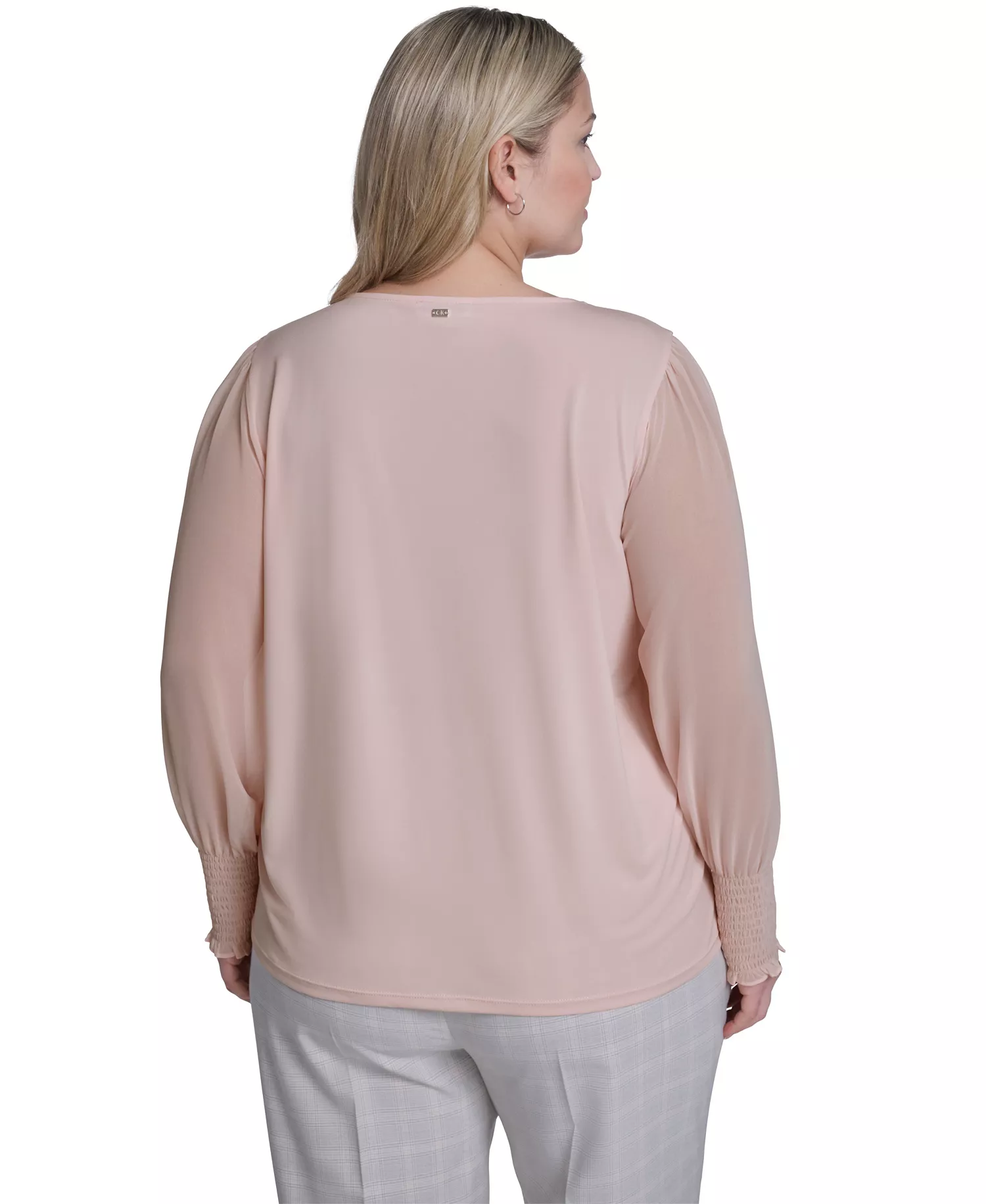 Plus Size Mixed Media Long-Sleeve Top - Petal - 1X
