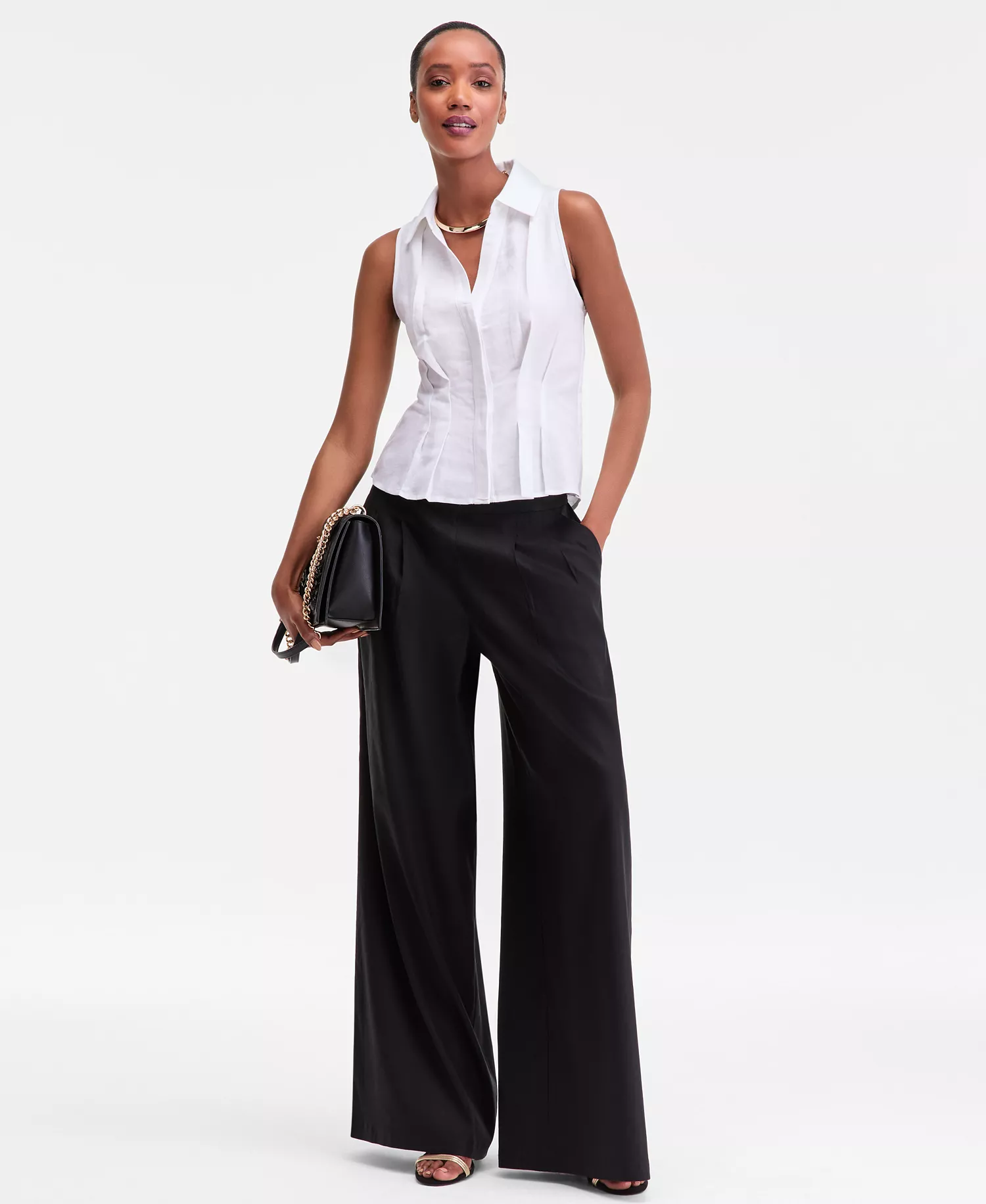 Women's Sleeveless Collared Linen Button-Down Shirt, Macy's Exclusive  - Bright White - L