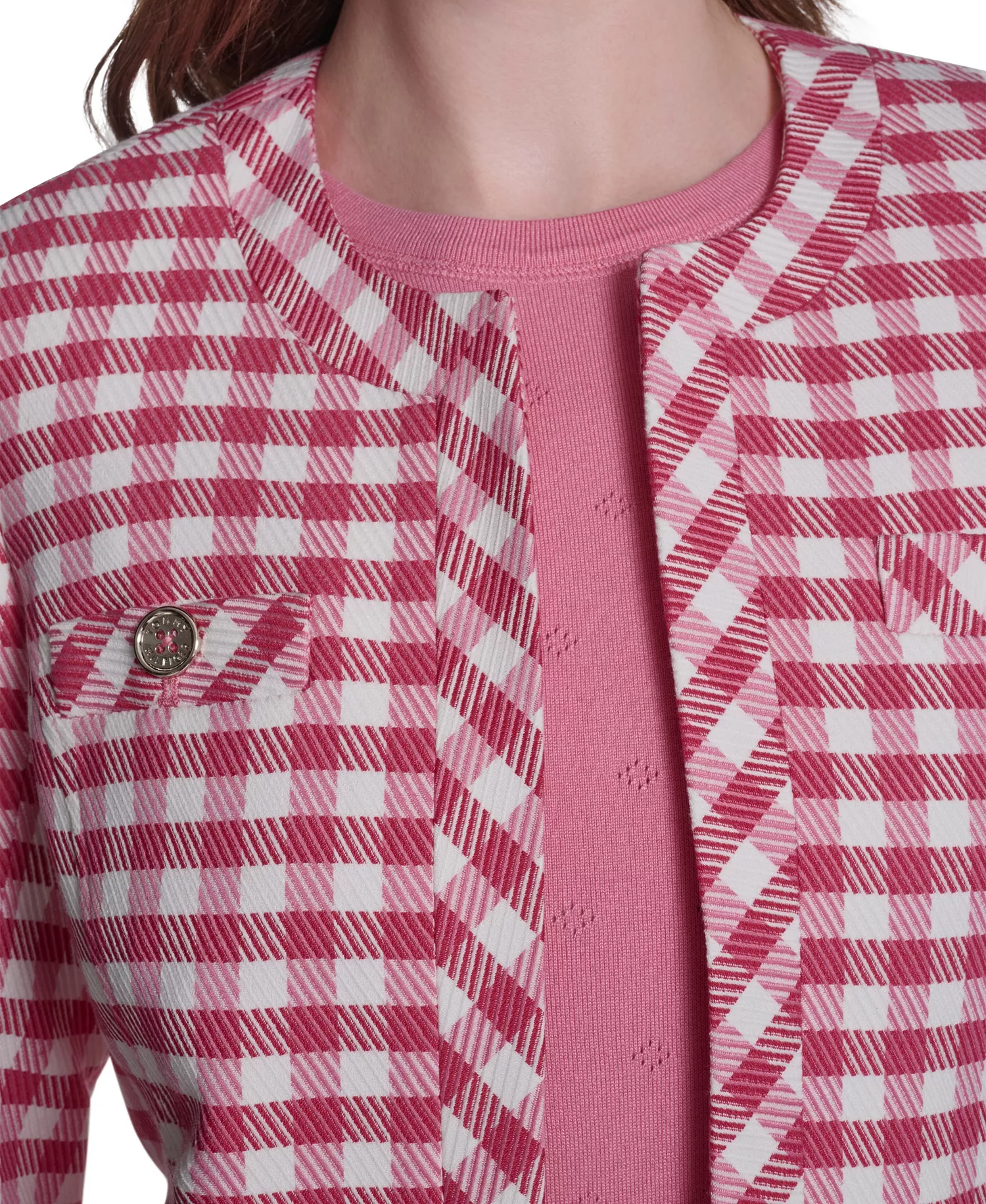 Women's Houndstooth Band Long-Sleeve Jacket - Pink Tulip Multi - 0