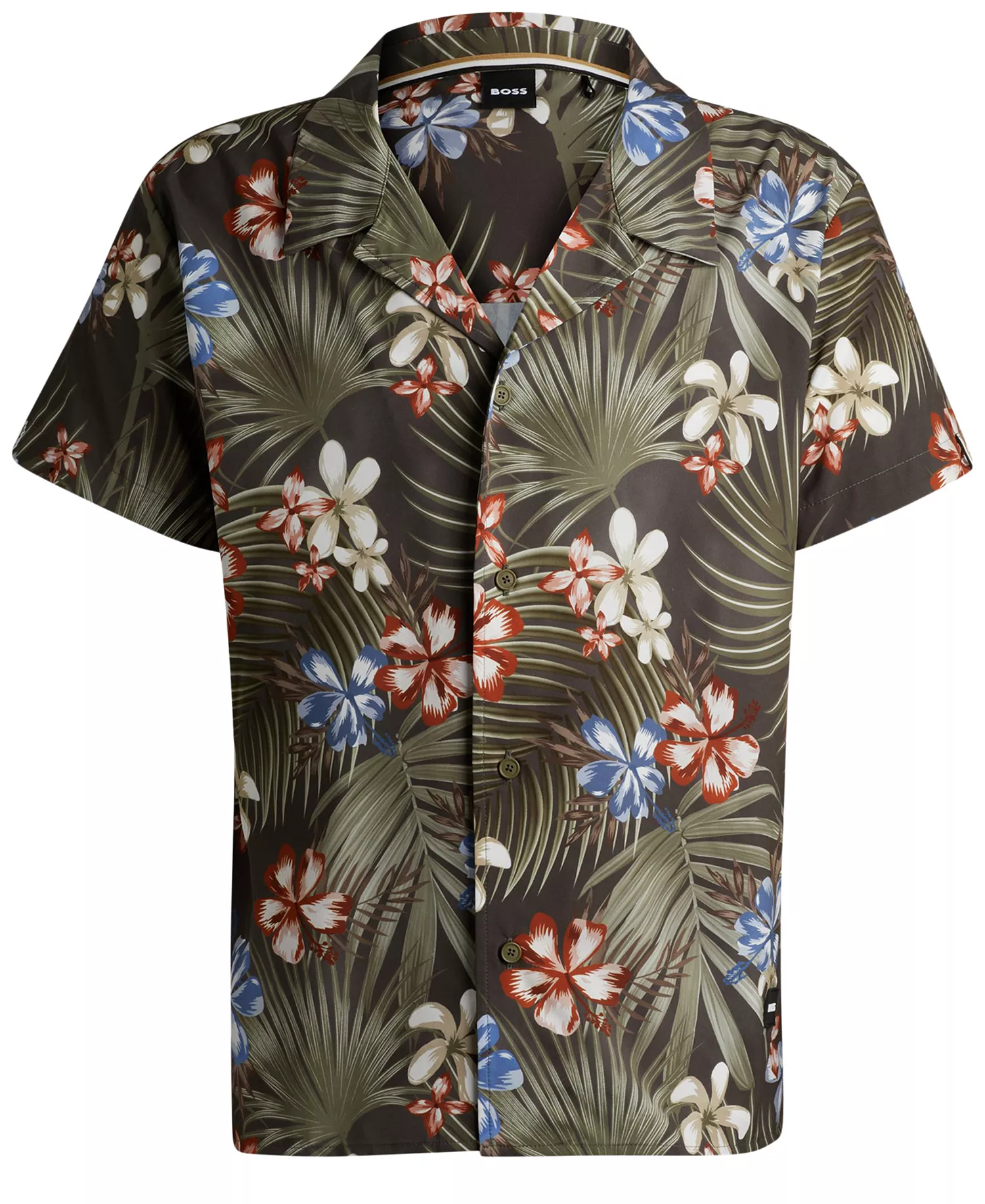 Men's Regular-Fit Printed Beach Shirt - Dark Beige - M