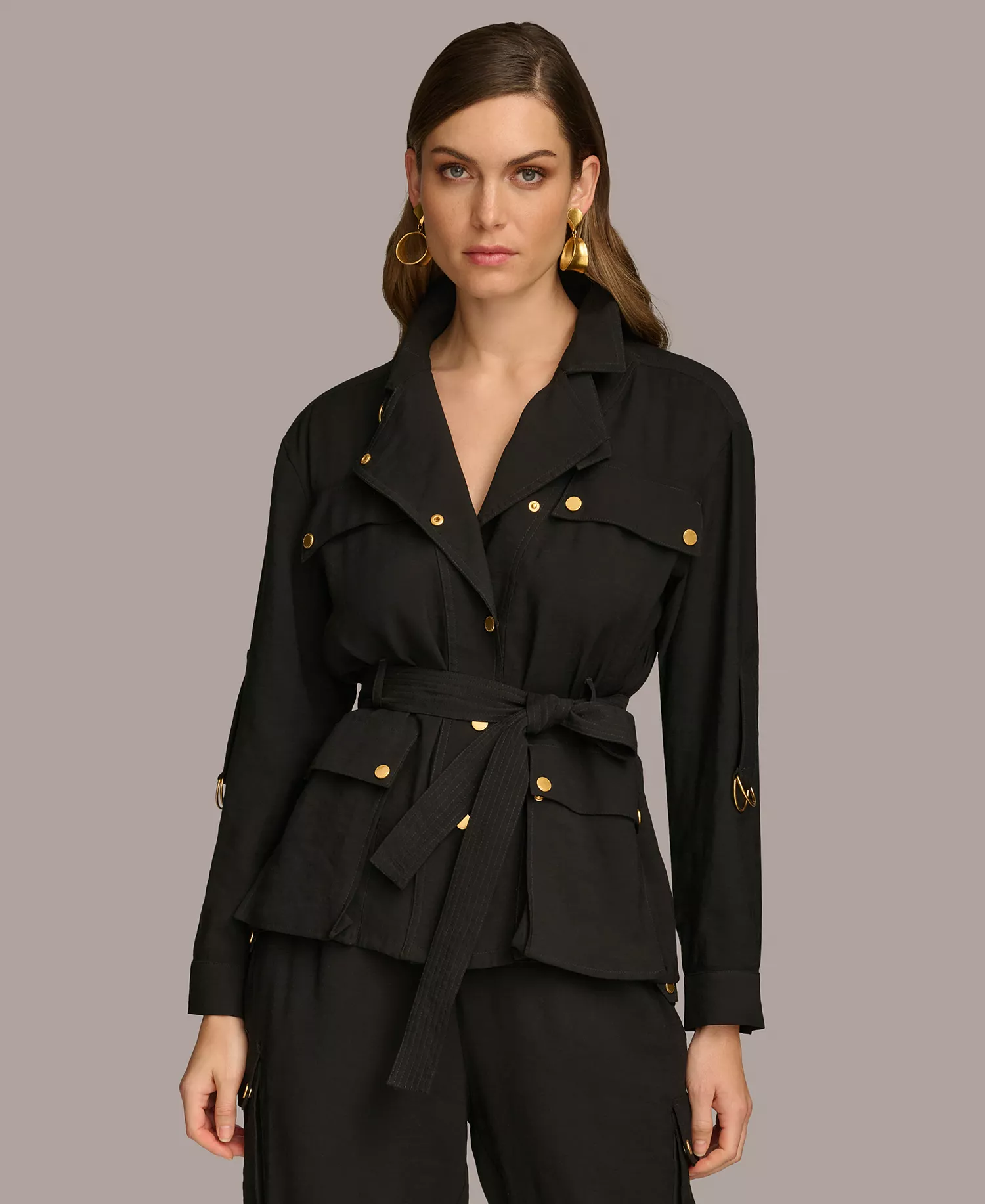 Women's Belted Utility Jacket - Black - L