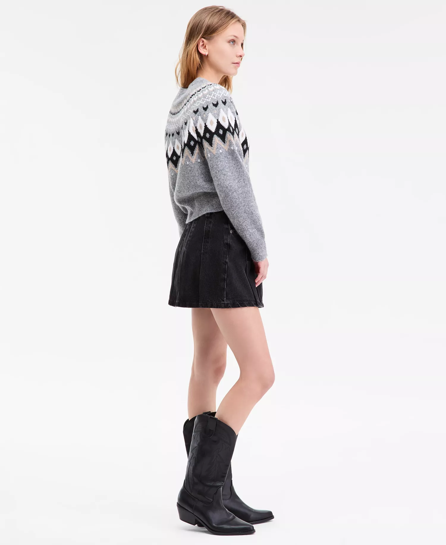 Women's Pleated Denim Mini Skirt - Open Mind - 24